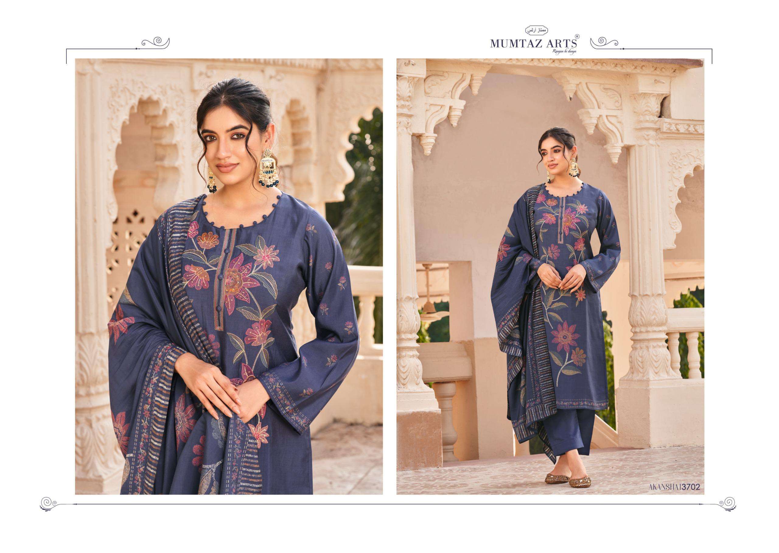 MUMTAZ ARTS AKANSHA VISCOSE PRINT WITH FANCY WORK SUIT