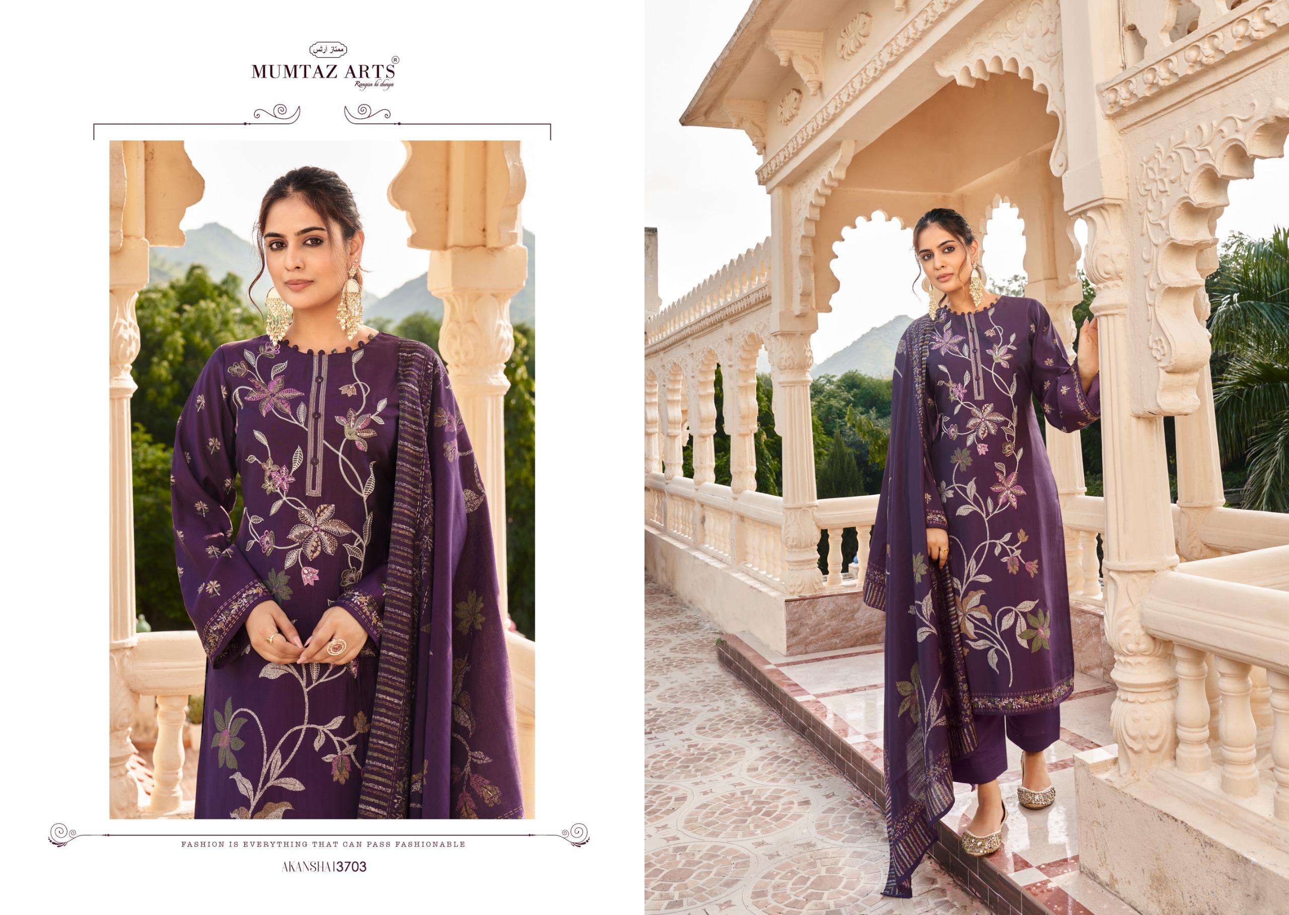 MUMTAZ ARTS AKANSHA VISCOSE PRINT WITH FANCY WORK SUIT