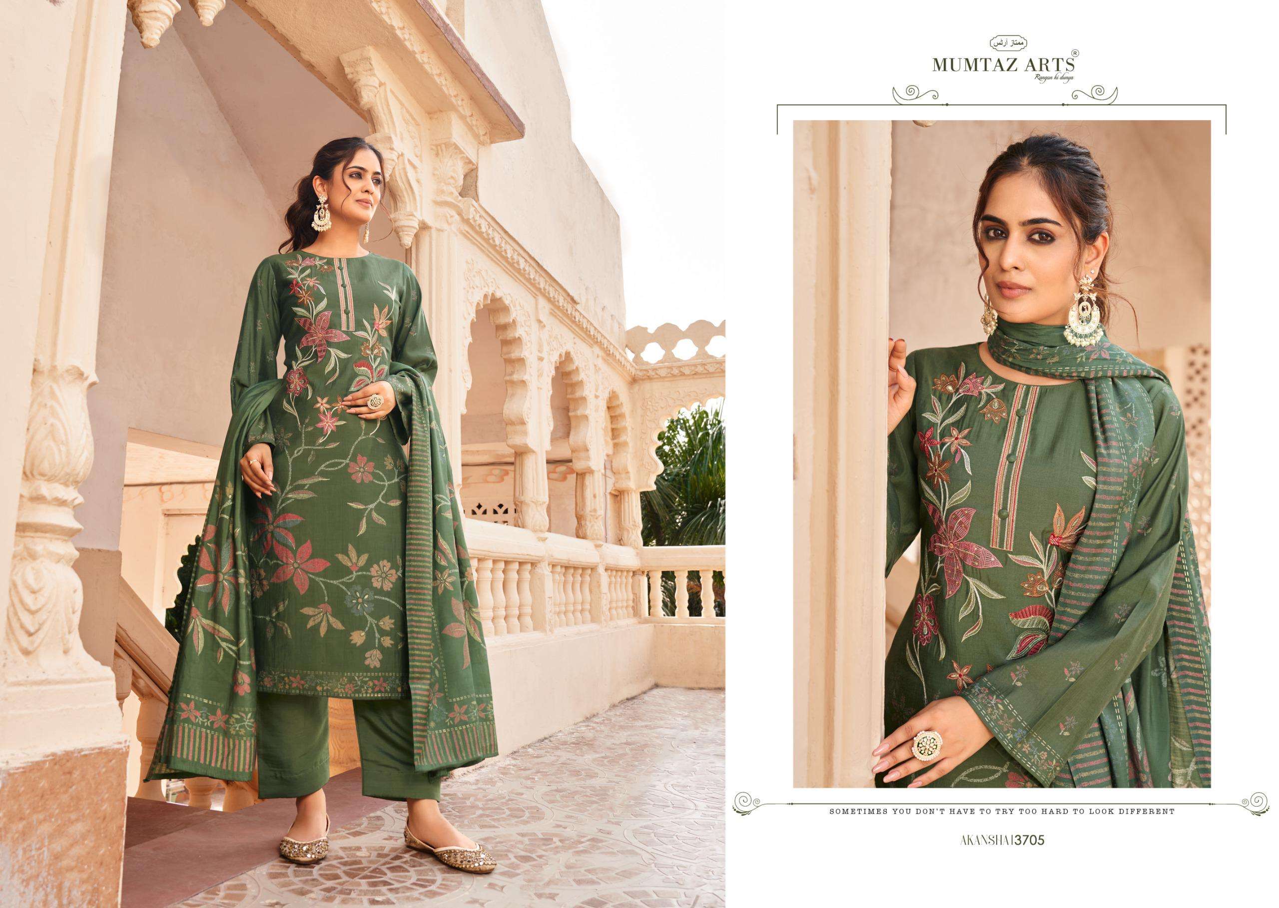 MUMTAZ ARTS AKANSHA VISCOSE PRINT WITH FANCY WORK SUIT