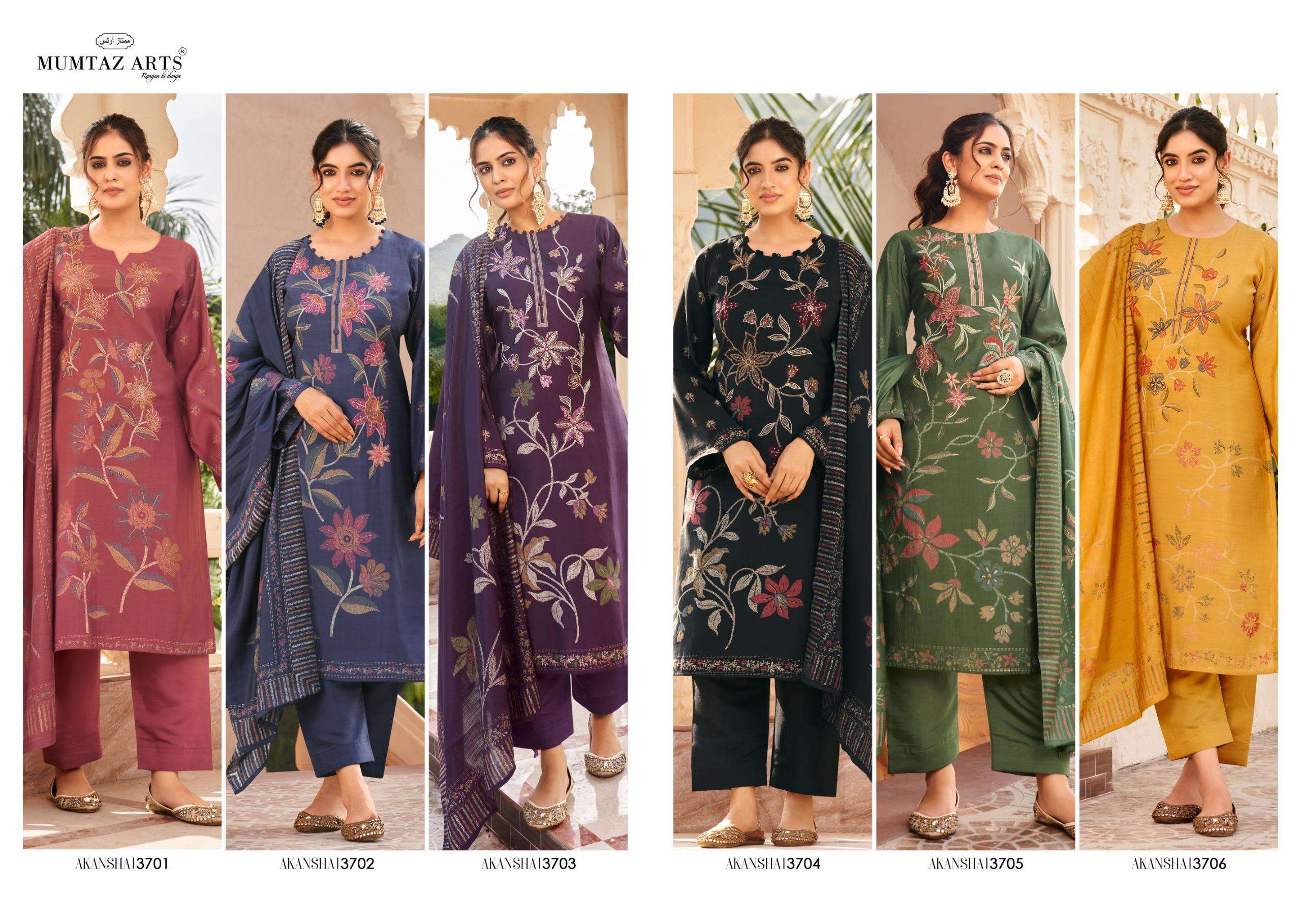 MUMTAZ ARTS AKANSHA VISCOSE PRINT WITH FANCY WORK SUIT