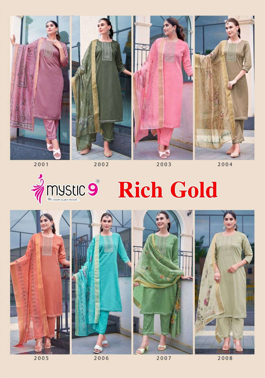 MYSTIC 9 RICH GOLD VOL 2 FANCY WORKS KURTI COMBO SET 