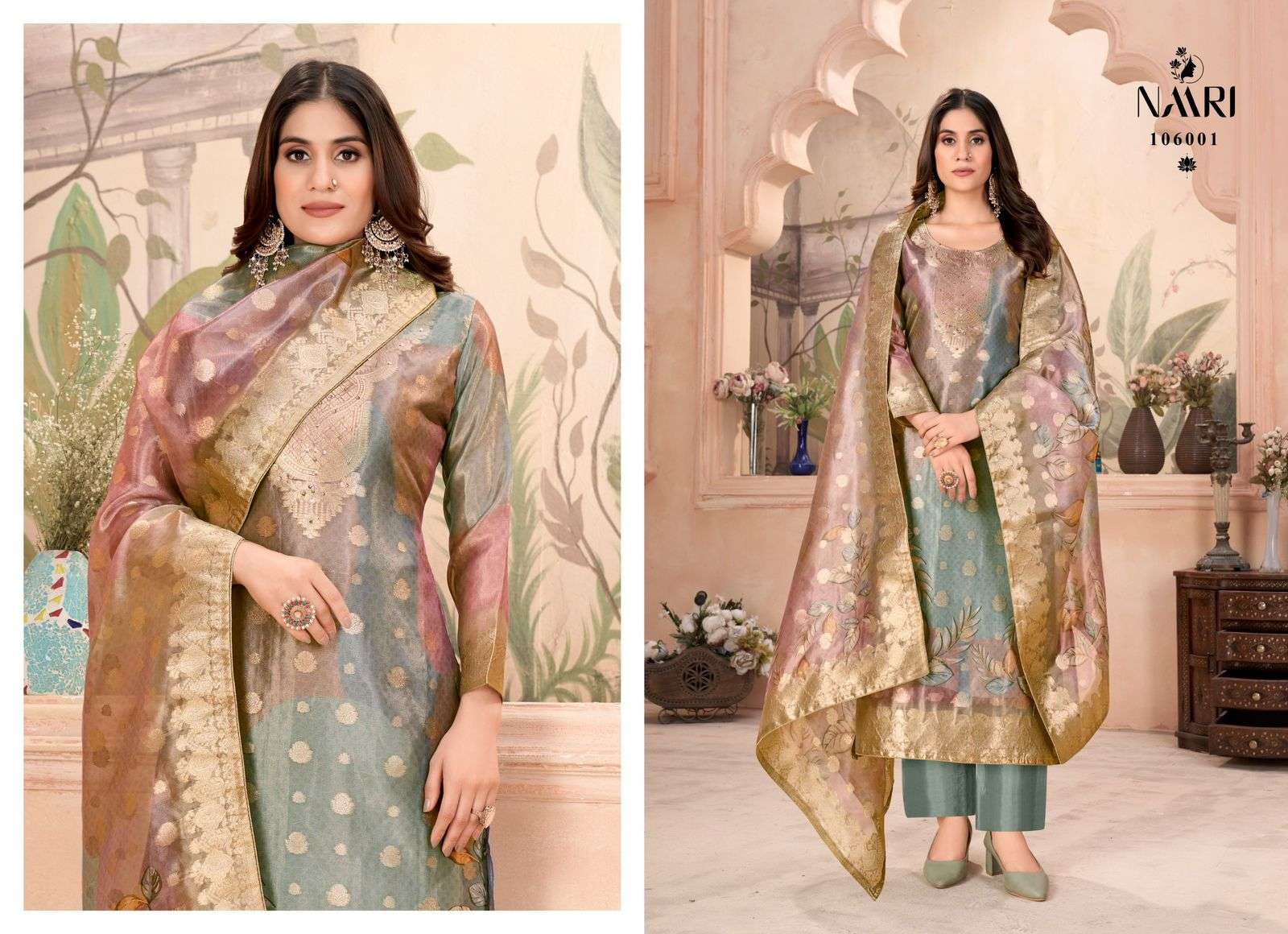 NAARI IBAAS JACQUARD DIGITAL PRINT WITH DESIGNER WORK SUIT