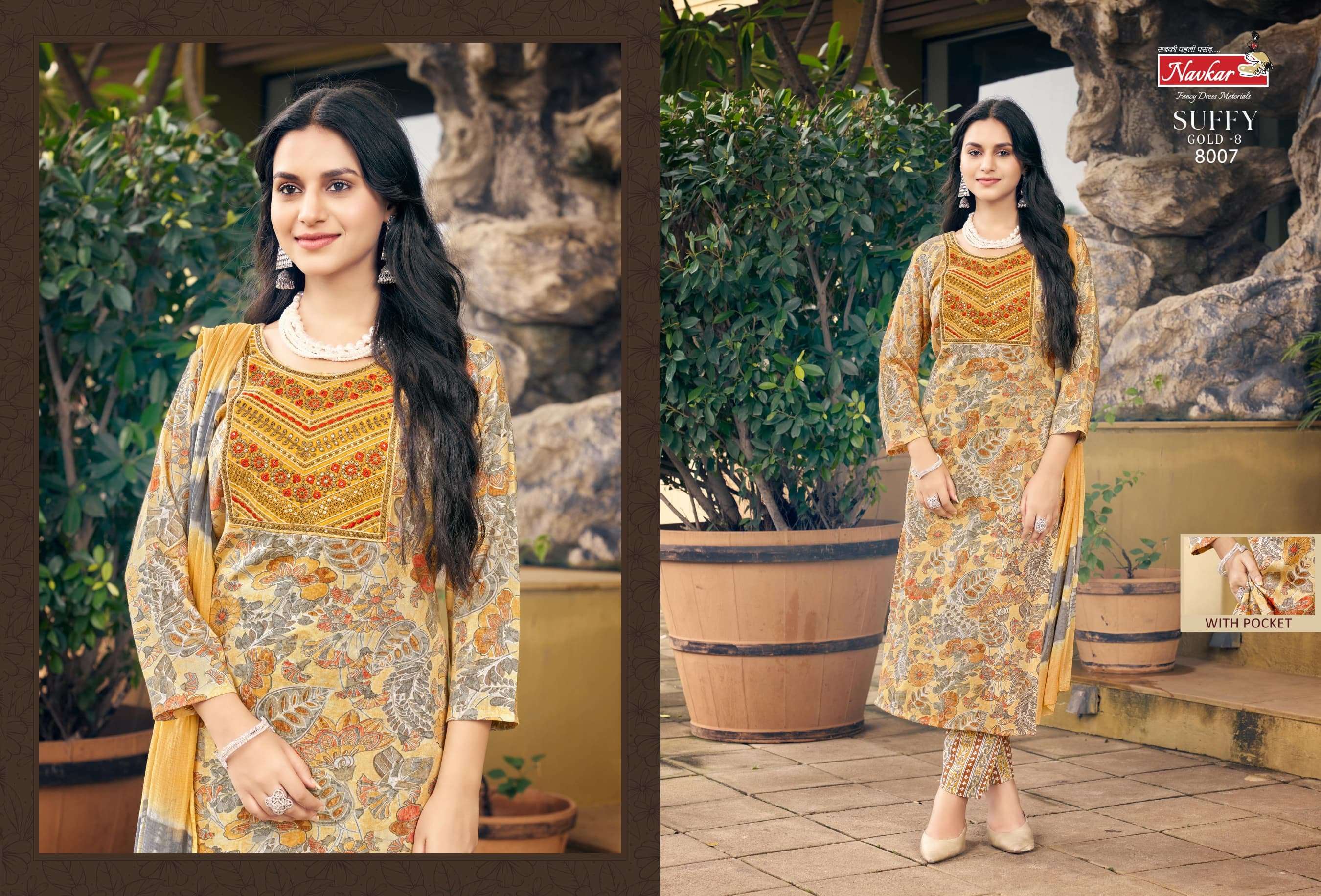 NAVKAR SUFFY GOLD VOL 8	RAYON PRINT FANCY KURTI COMBO SET 