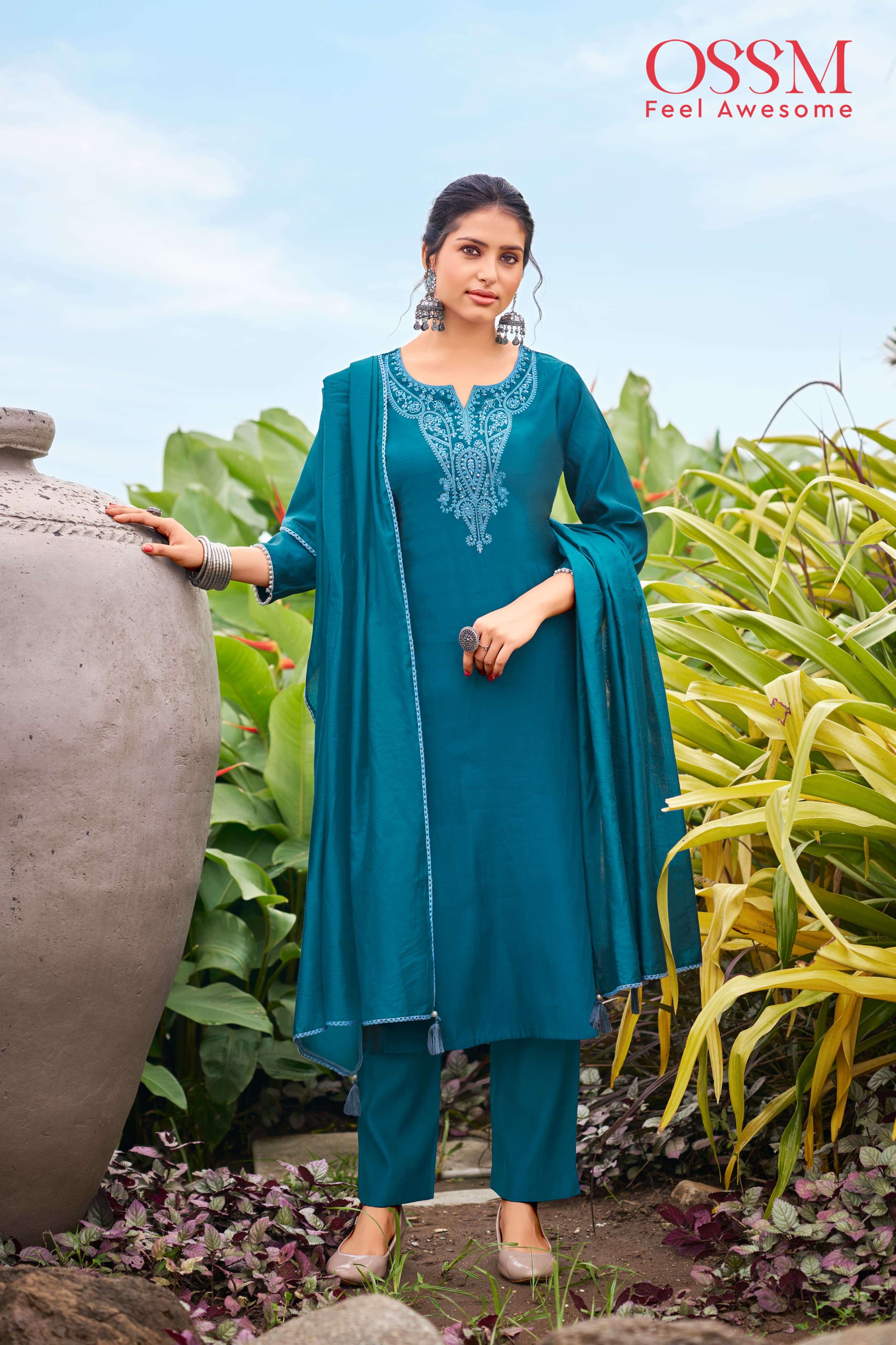 OSSM NARGIS VISCOSE FANCY WORKS KURTI COMBO SET 