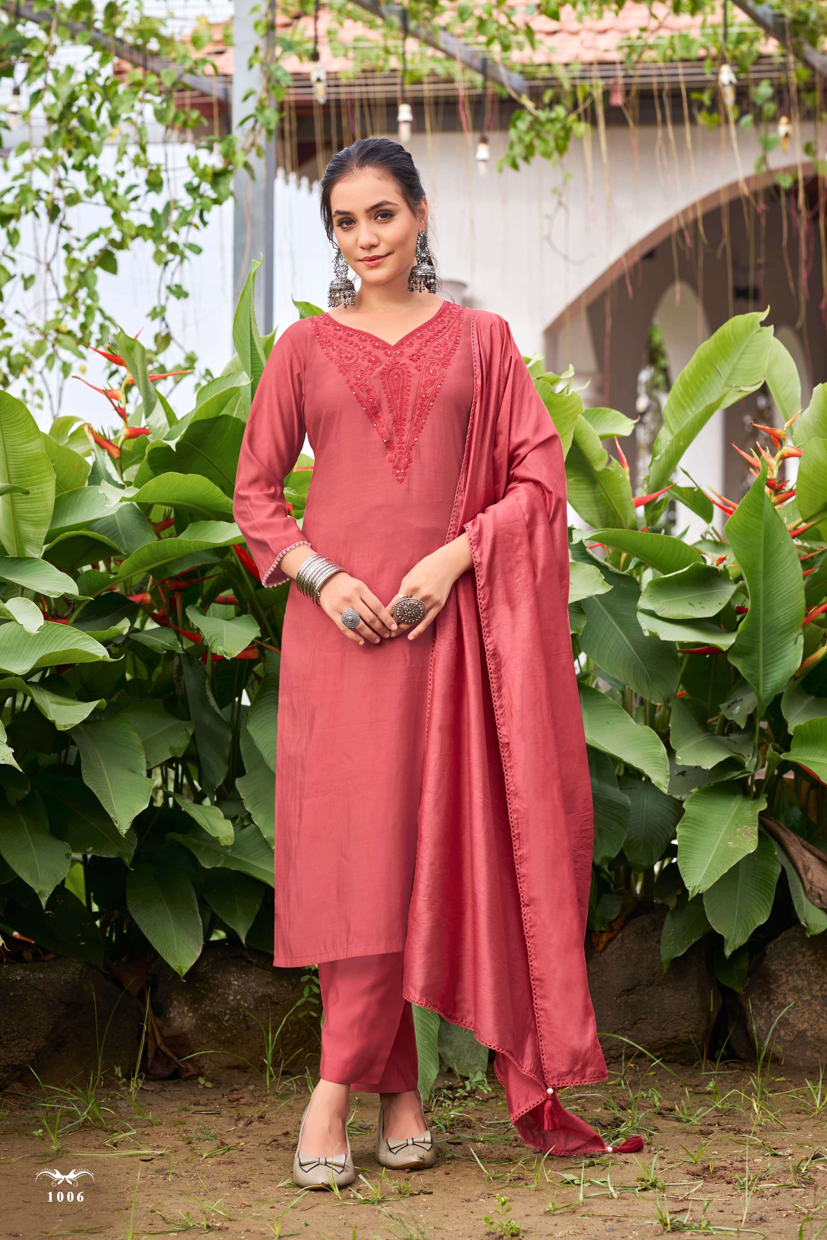 OSSM NARGIS VISCOSE FANCY WORKS KURTI COMBO SET 