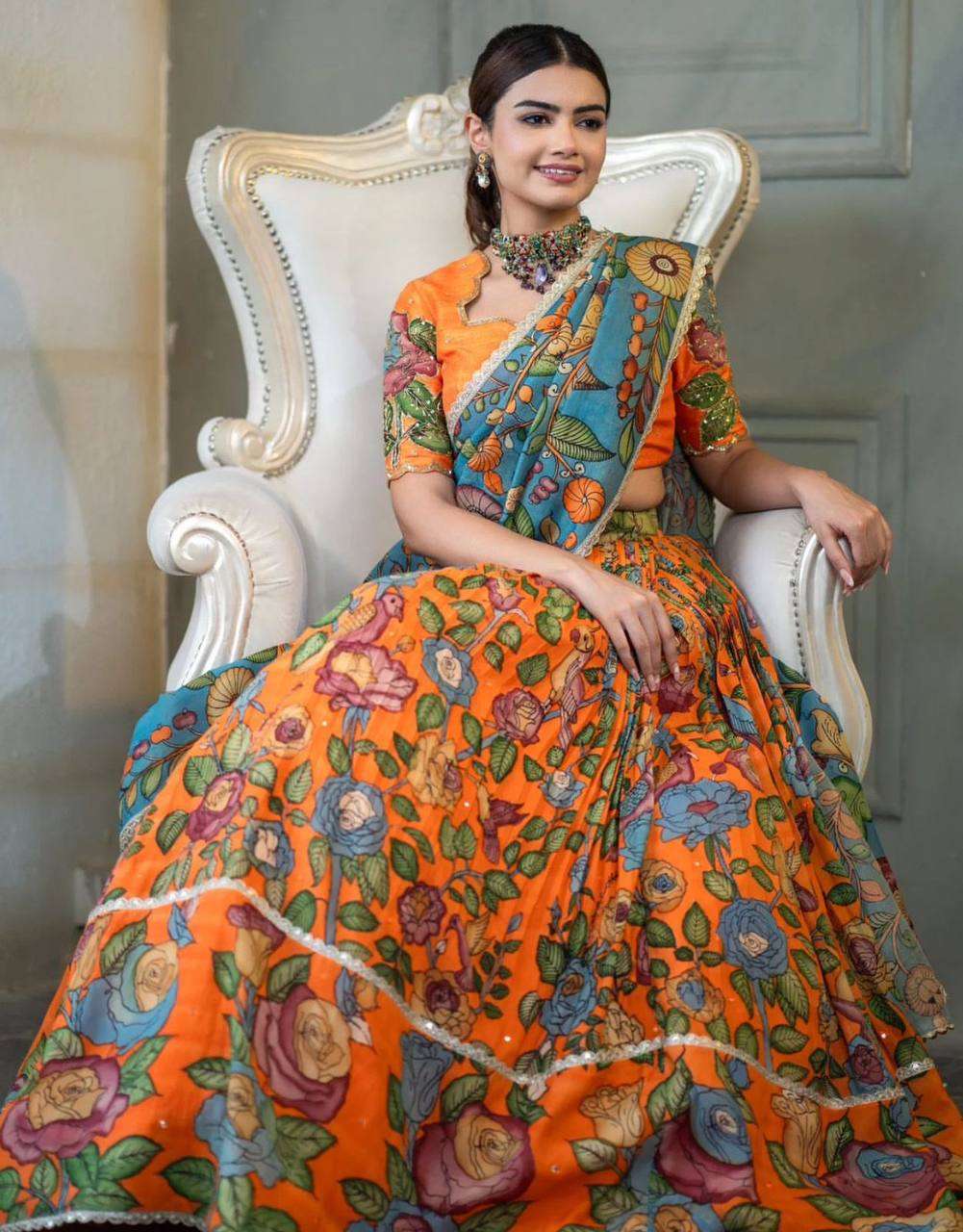 PC 432 KALAMKARI PRINT LEHENGA CHOLI