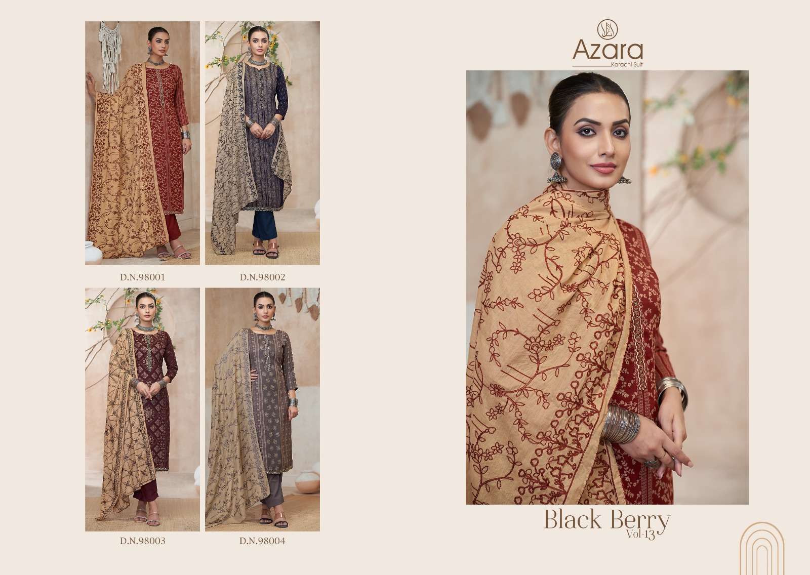 RADHIKA FASHION AZARA BLACK BERRY VOL 13 COTTON DESIGNER PRINT SUIT