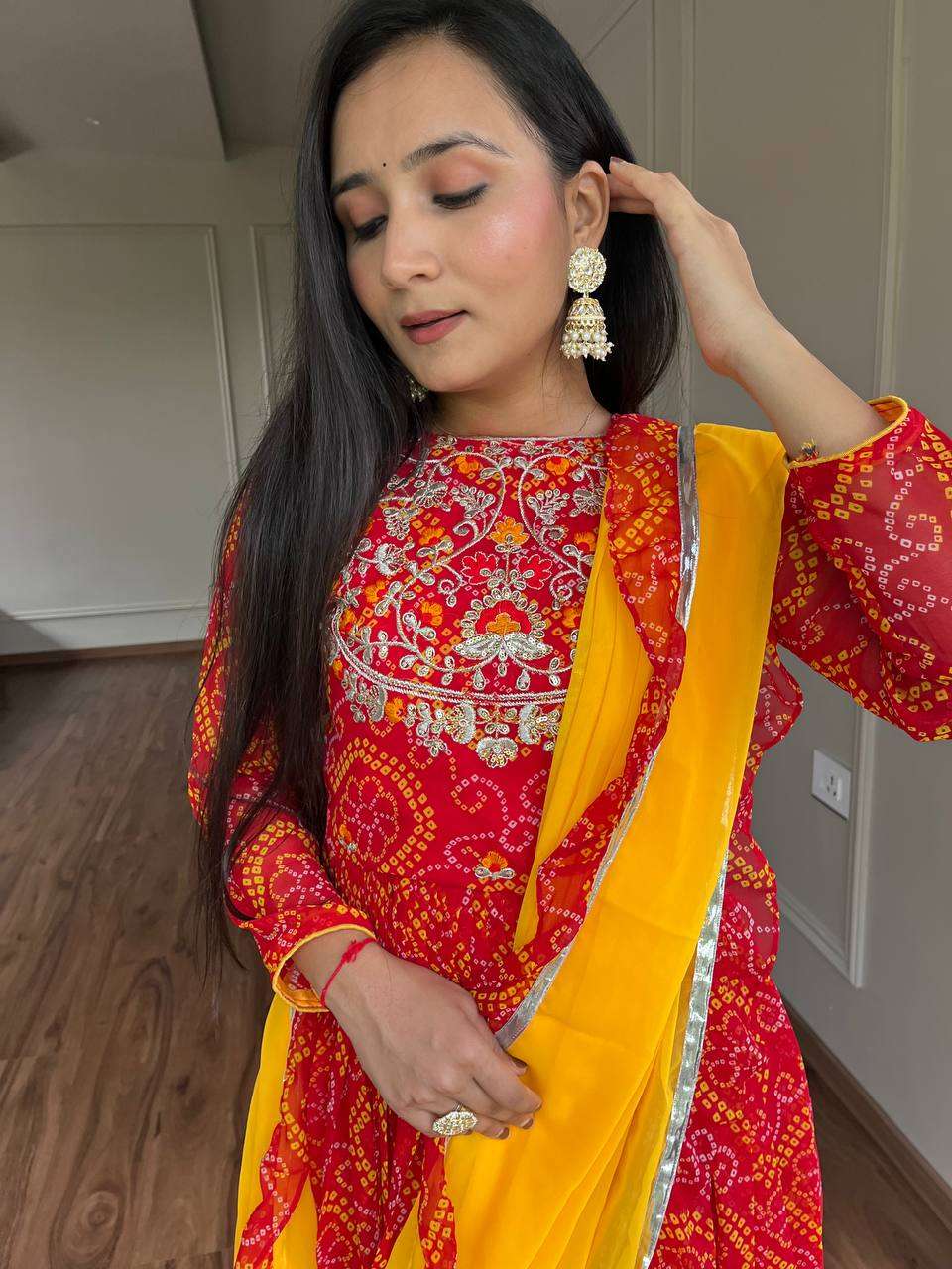 RAN 050 BANDHANI PRINT DESIGNER GOWN WITH DUPATTA 