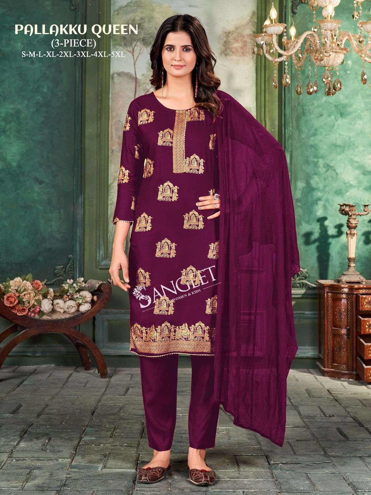 SANGEET PALLAKKU QUEEN RAYON KURTI COMBO SET 