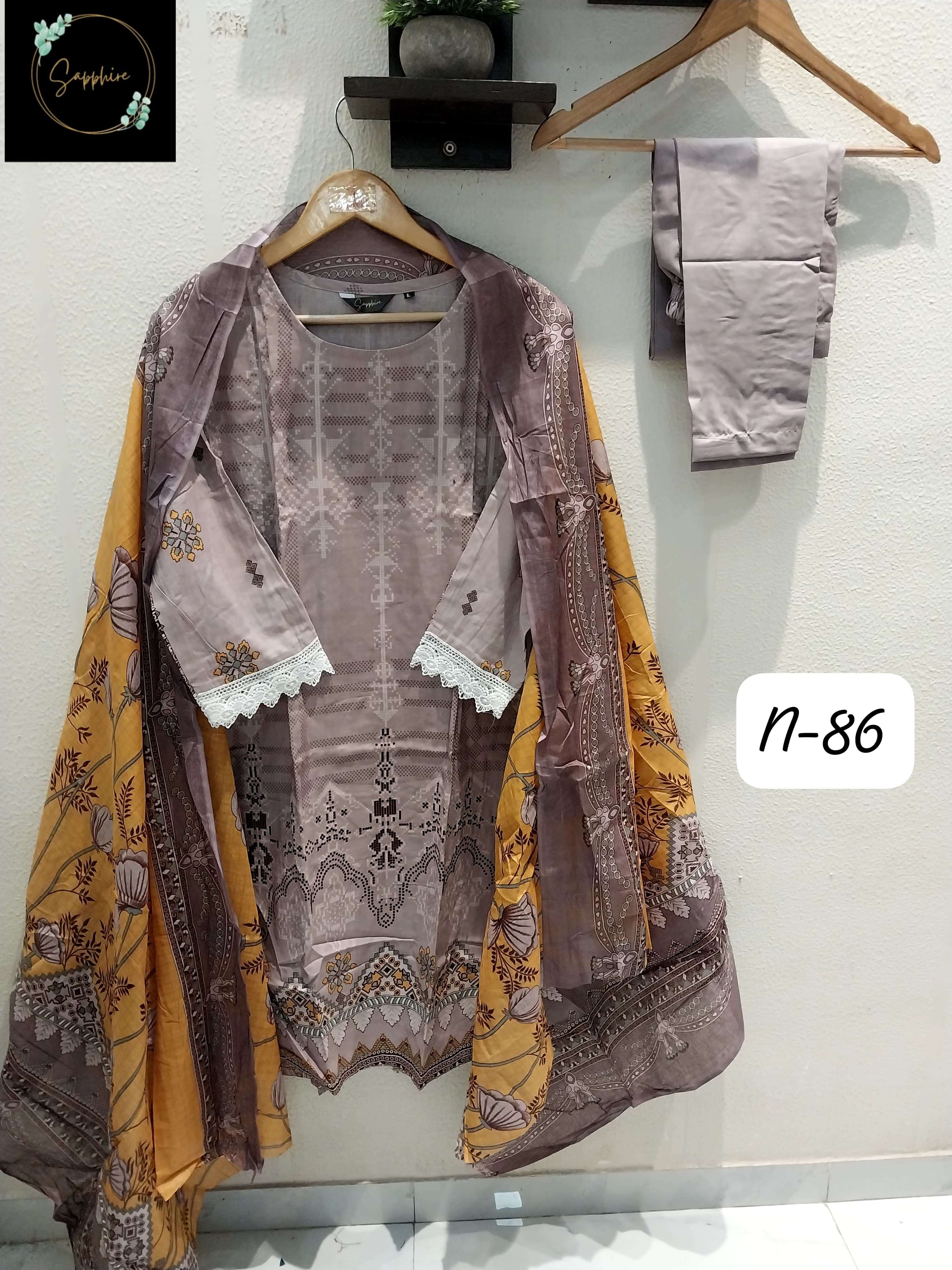 SAPPHIRE AGHA NOORAIN N 86 LAWN COTTON FANCY WORK SUIT