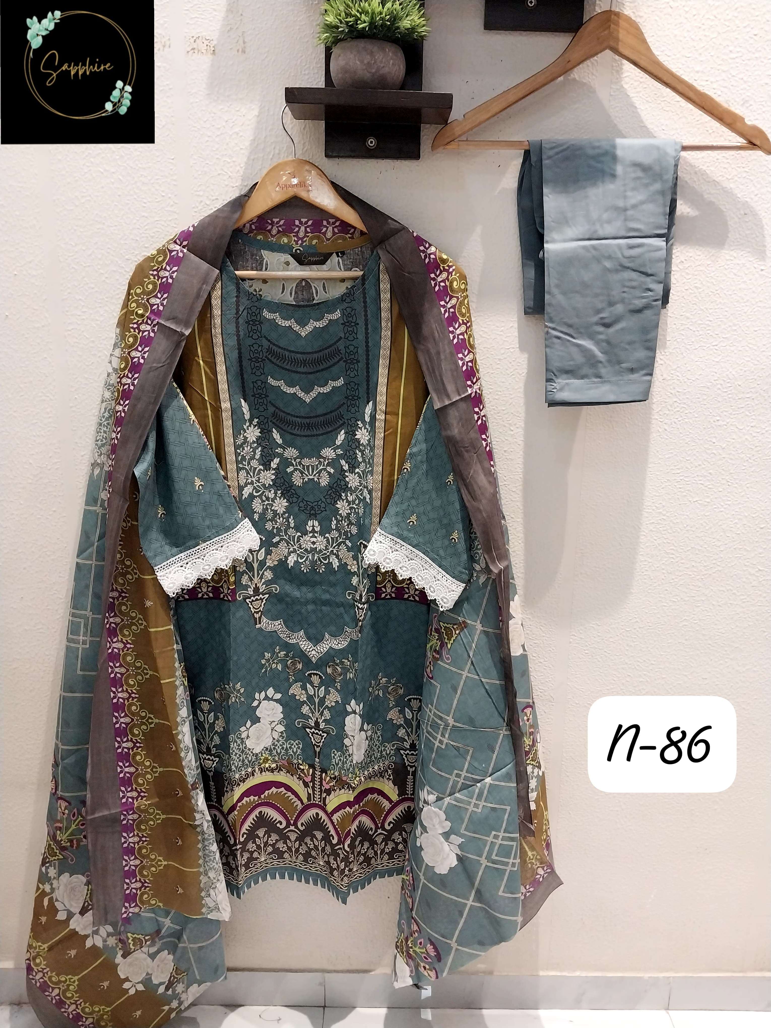 SAPPHIRE AGHA NOORAIN N 86 LAWN COTTON FANCY WORK SUIT