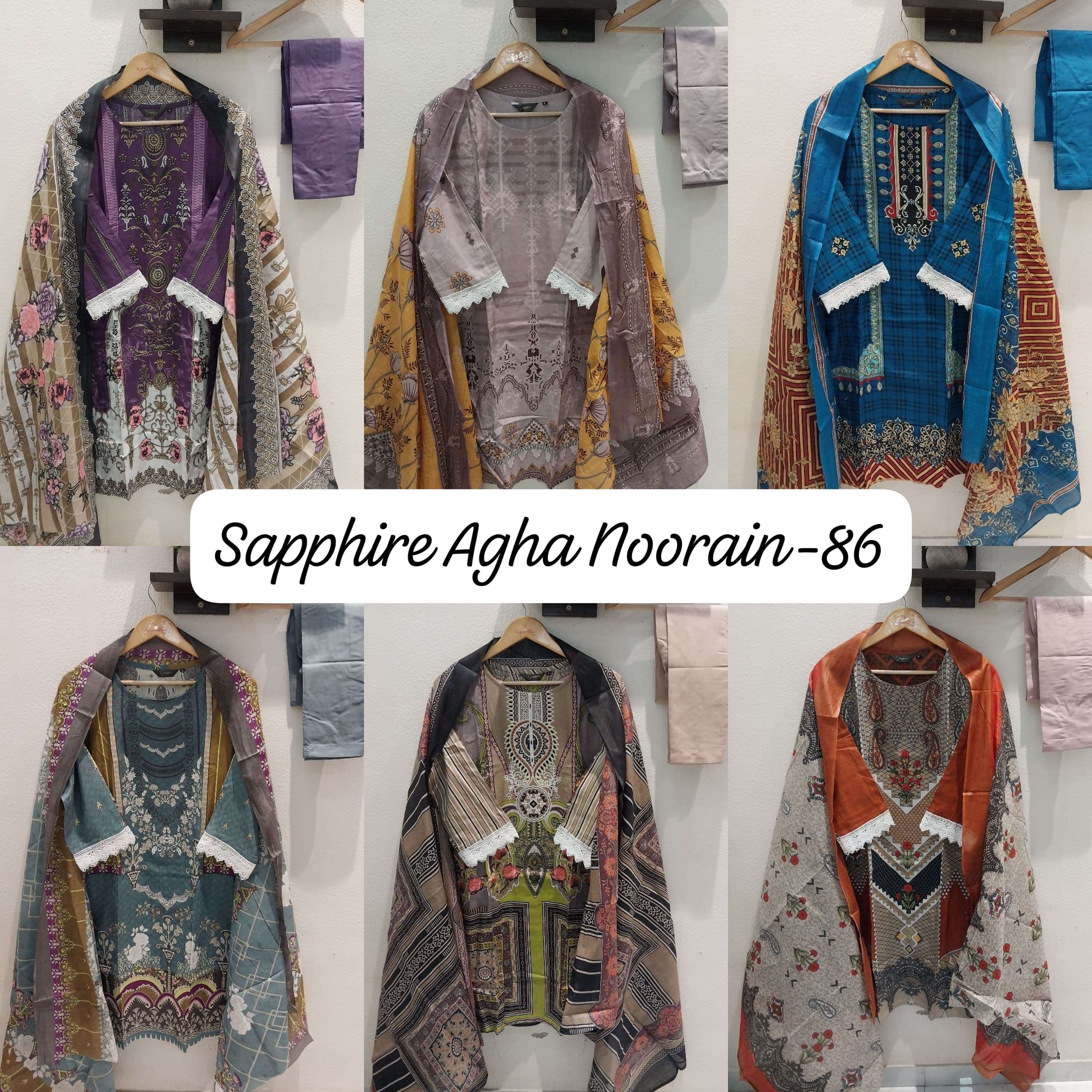 SAPPHIRE AGHA NOORAIN N 86 LAWN COTTON FANCY WORK SUIT