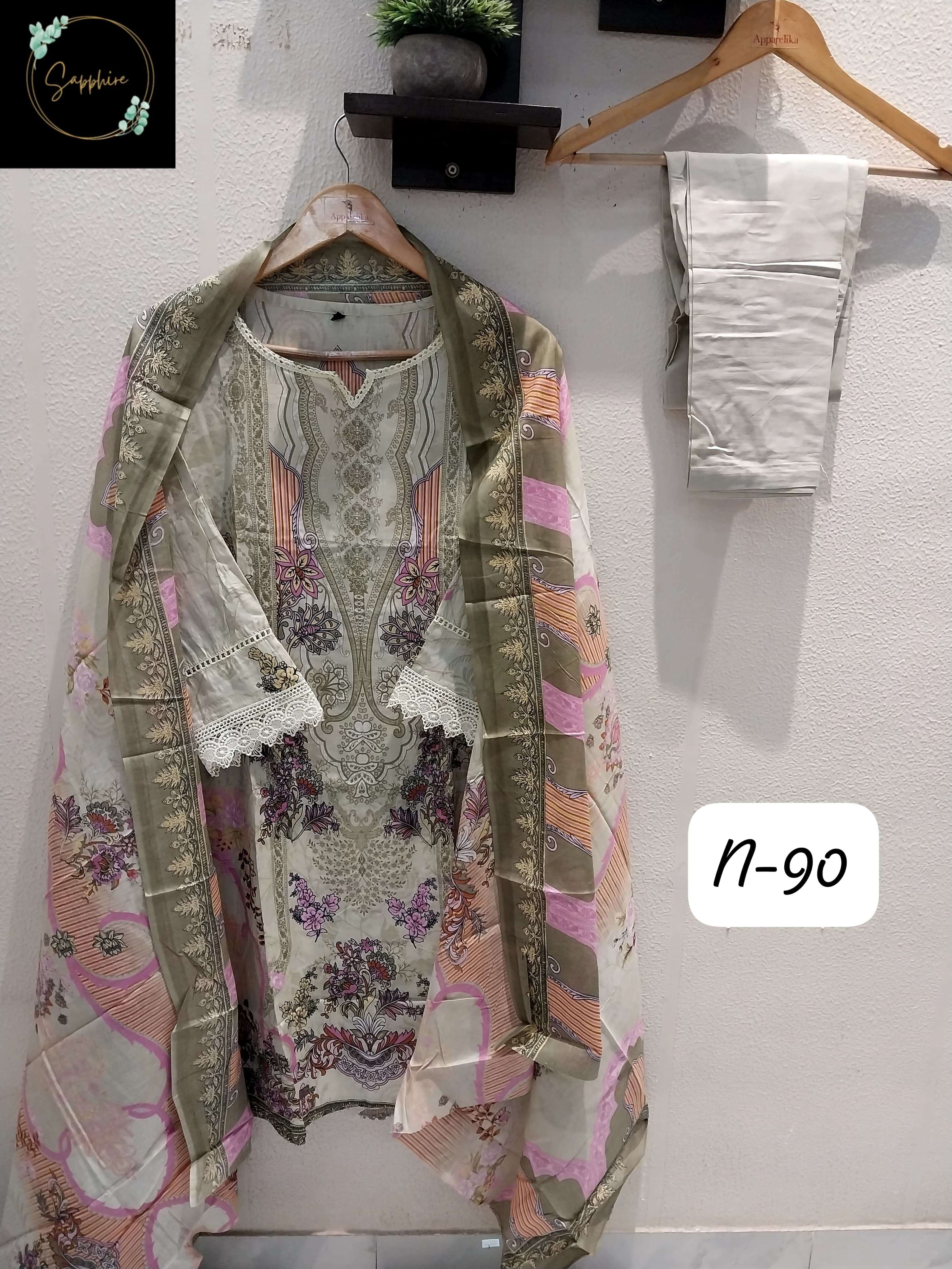 SAPPHIRE AGHA NOORAIN N 90 LAWN COTTON FANCY WORK SUIT