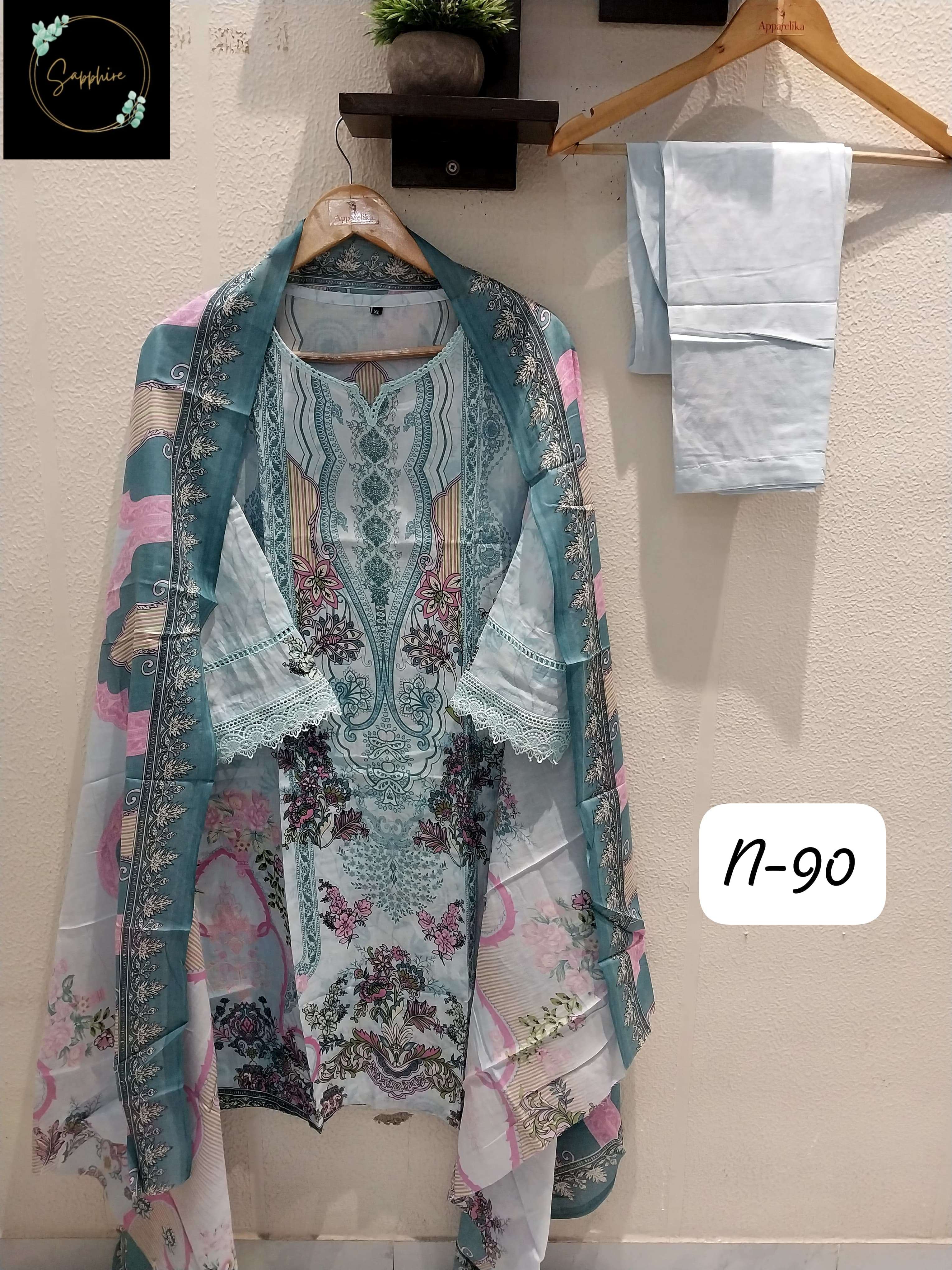 SAPPHIRE AGHA NOORAIN N 90 LAWN COTTON FANCY WORK SUIT