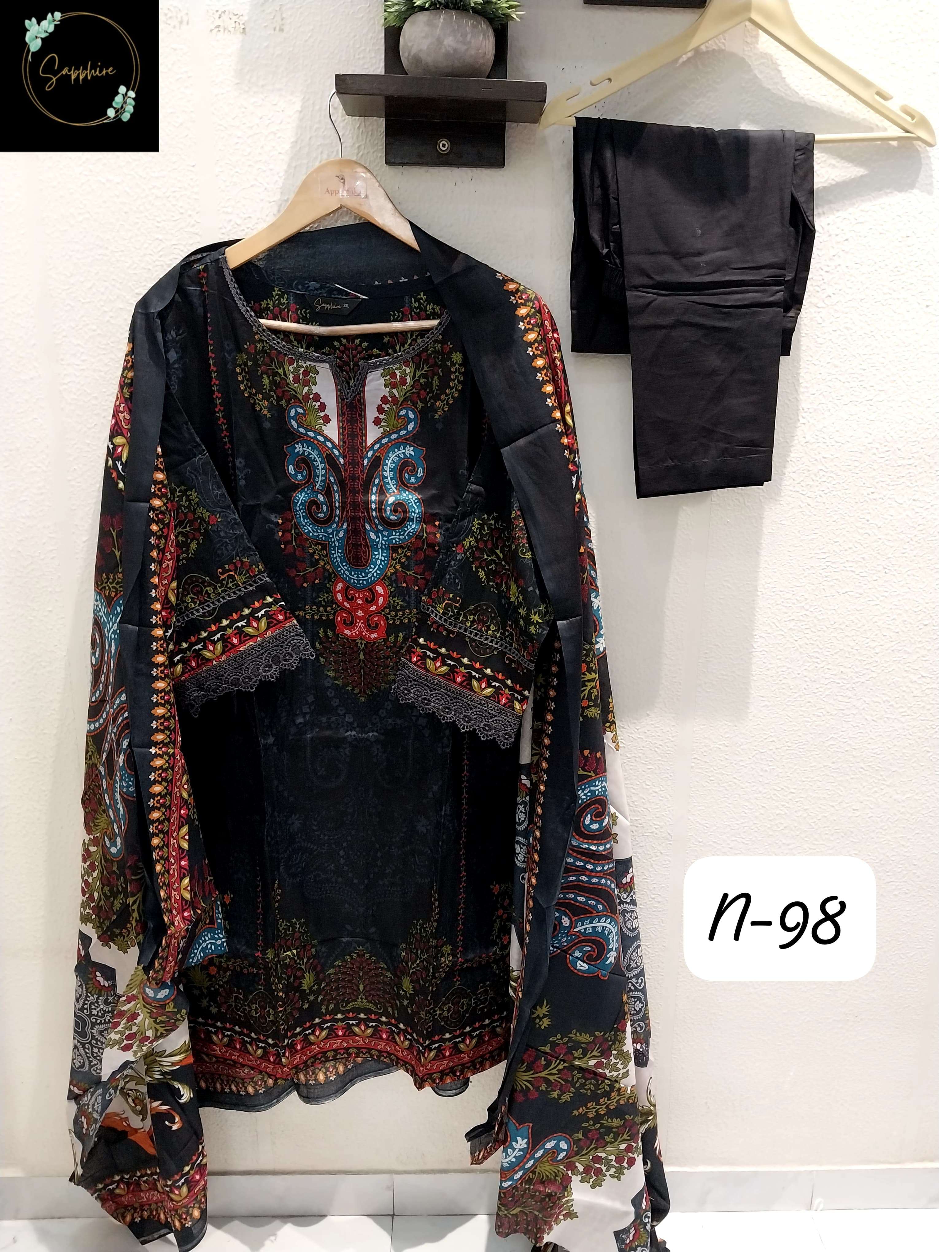 SAPPHIRE AGHA NOORAIN N 98 LAWN COTTON FANCY PAKISTANI SUIT