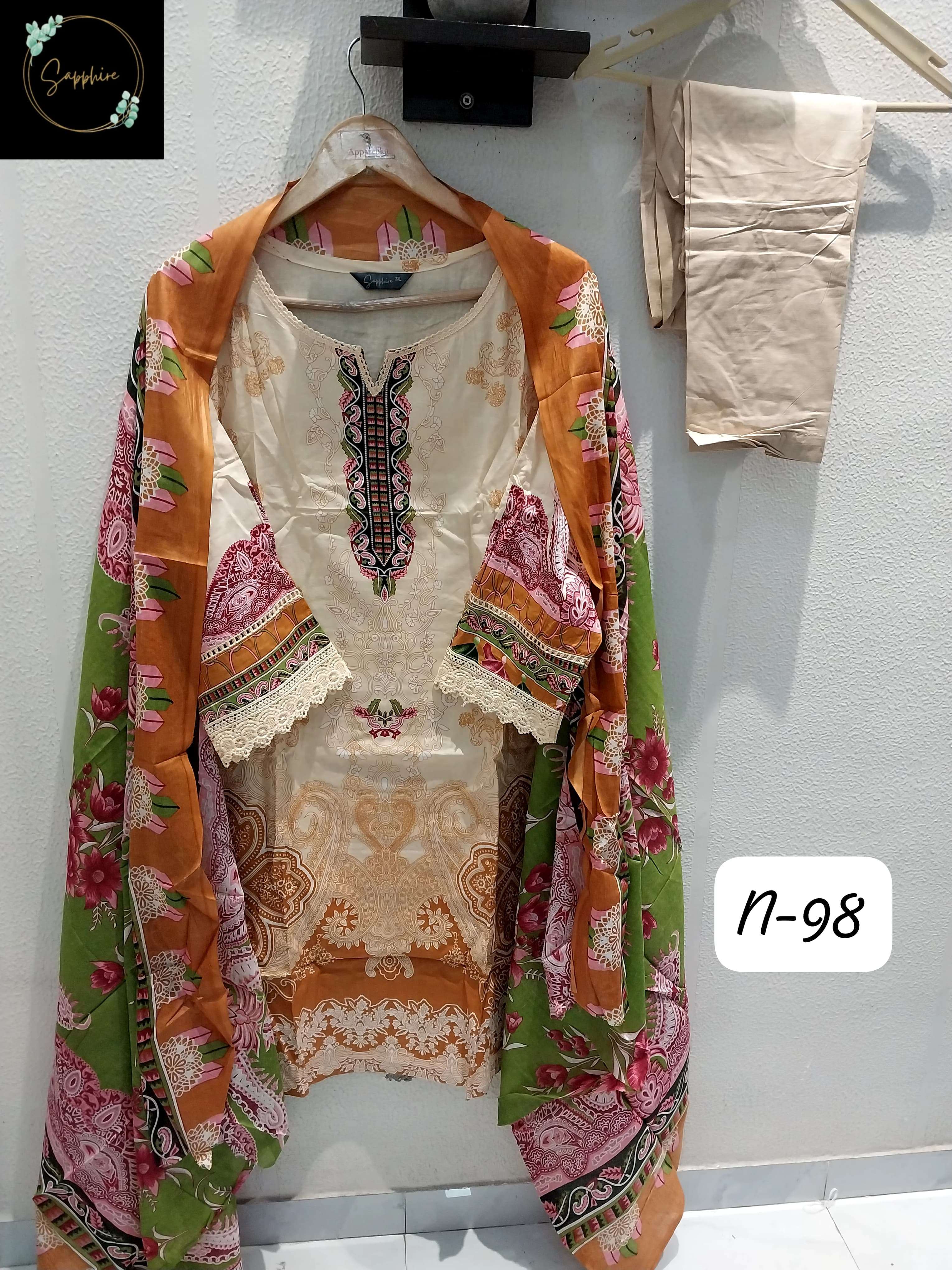 SAPPHIRE AGHA NOORAIN N 98 LAWN COTTON FANCY PAKISTANI SUIT