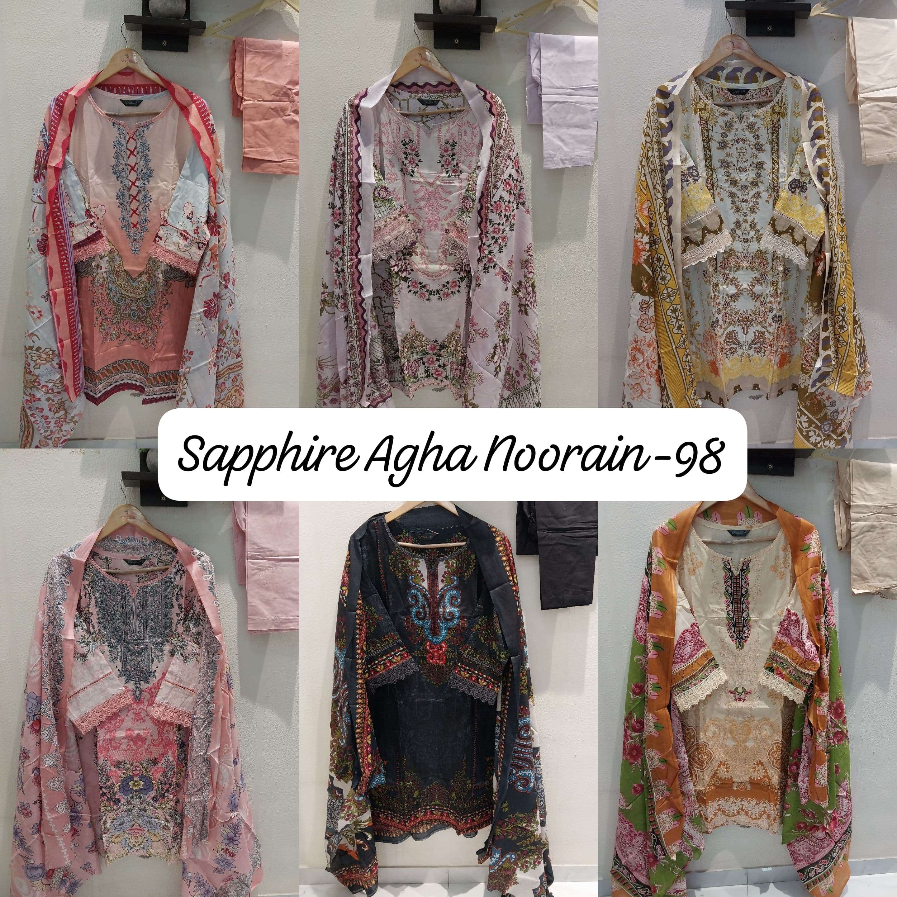 SAPPHIRE AGHA NOORAIN N 98 LAWN COTTON FANCY PAKISTANI SUIT