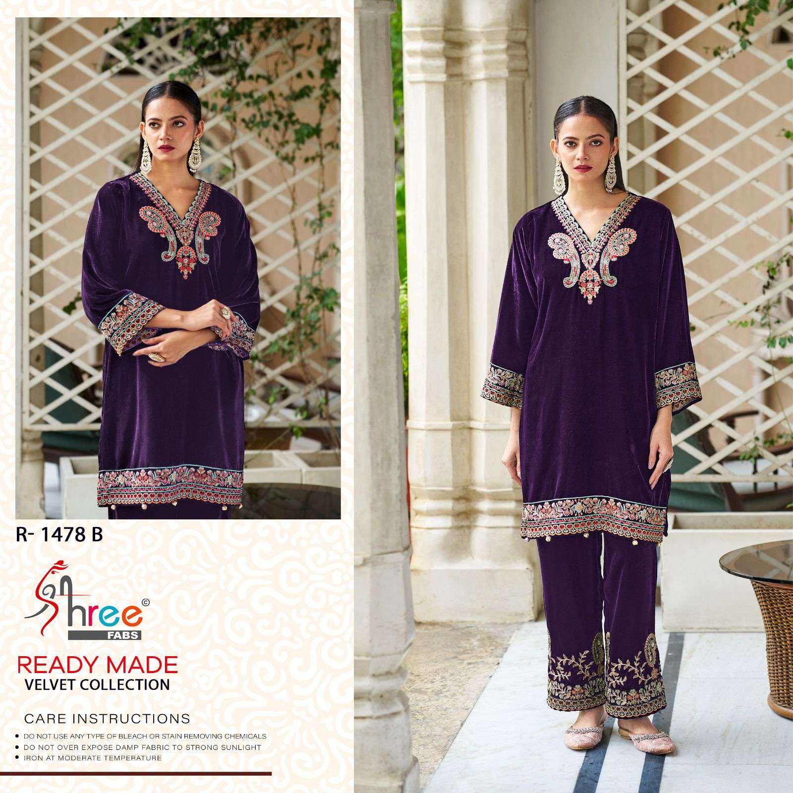 SHREE FABS R  1478  VELVET EMBROIDERED KURTI WITH BOTTOM 
