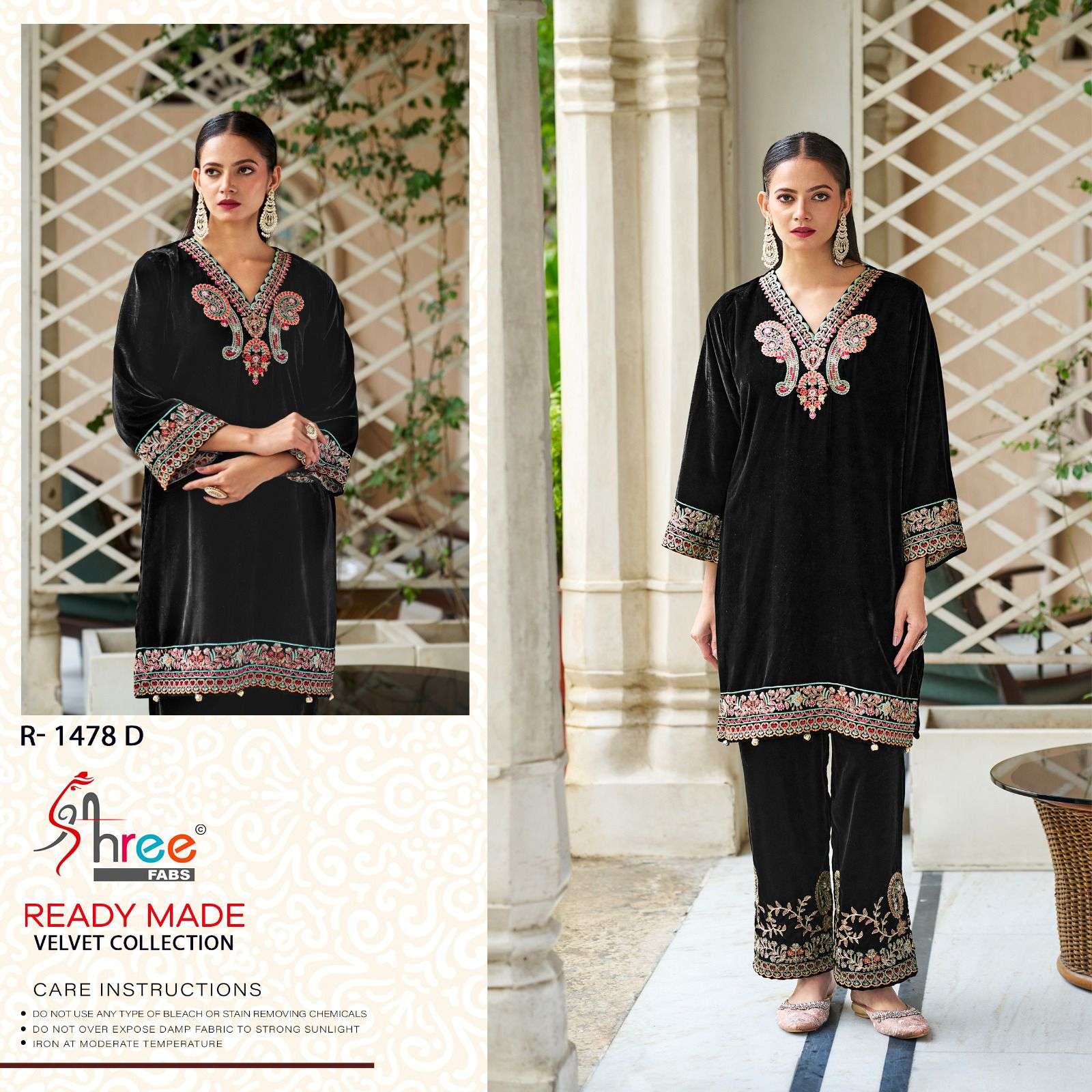 SHREE FABS R  1478  VELVET EMBROIDERED KURTI WITH BOTTOM 