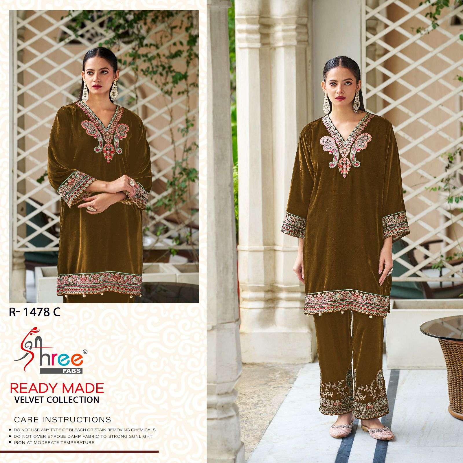 SHREE FABS R  1478  VELVET EMBROIDERED KURTI WITH BOTTOM 