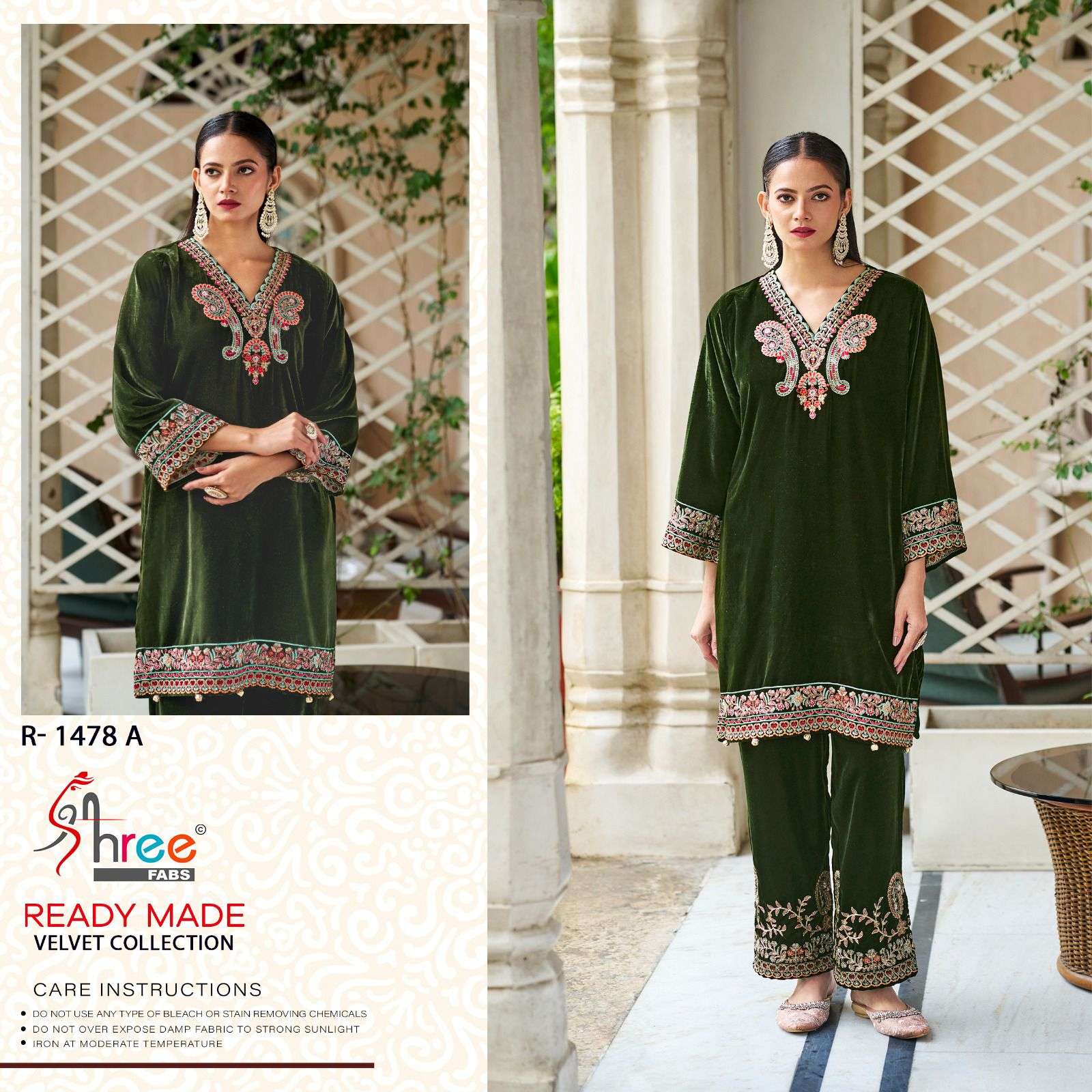 SHREE FABS R  1478  VELVET EMBROIDERED KURTI WITH BOTTOM 
