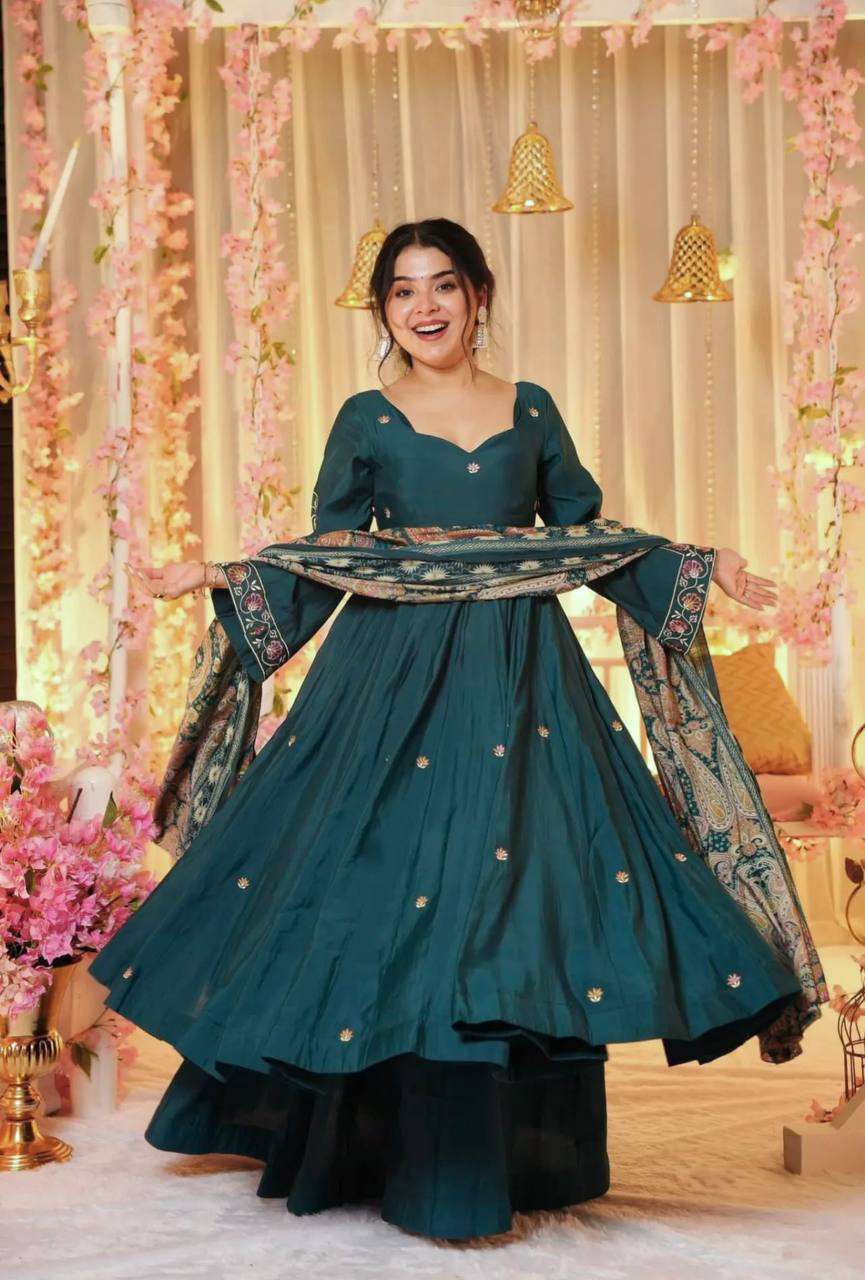 SRK 5205 FANCY EMBROIDERY WORK GOWN WITH PLAZZO AND DUPATTA 