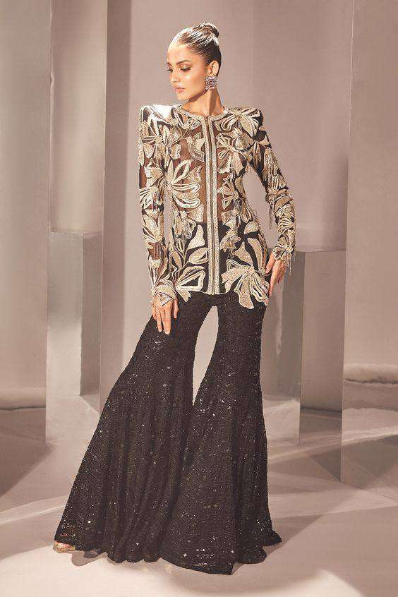 ST 183 HEAVY DESIGNER TOP WITH SHARARA PLAZZO SET 