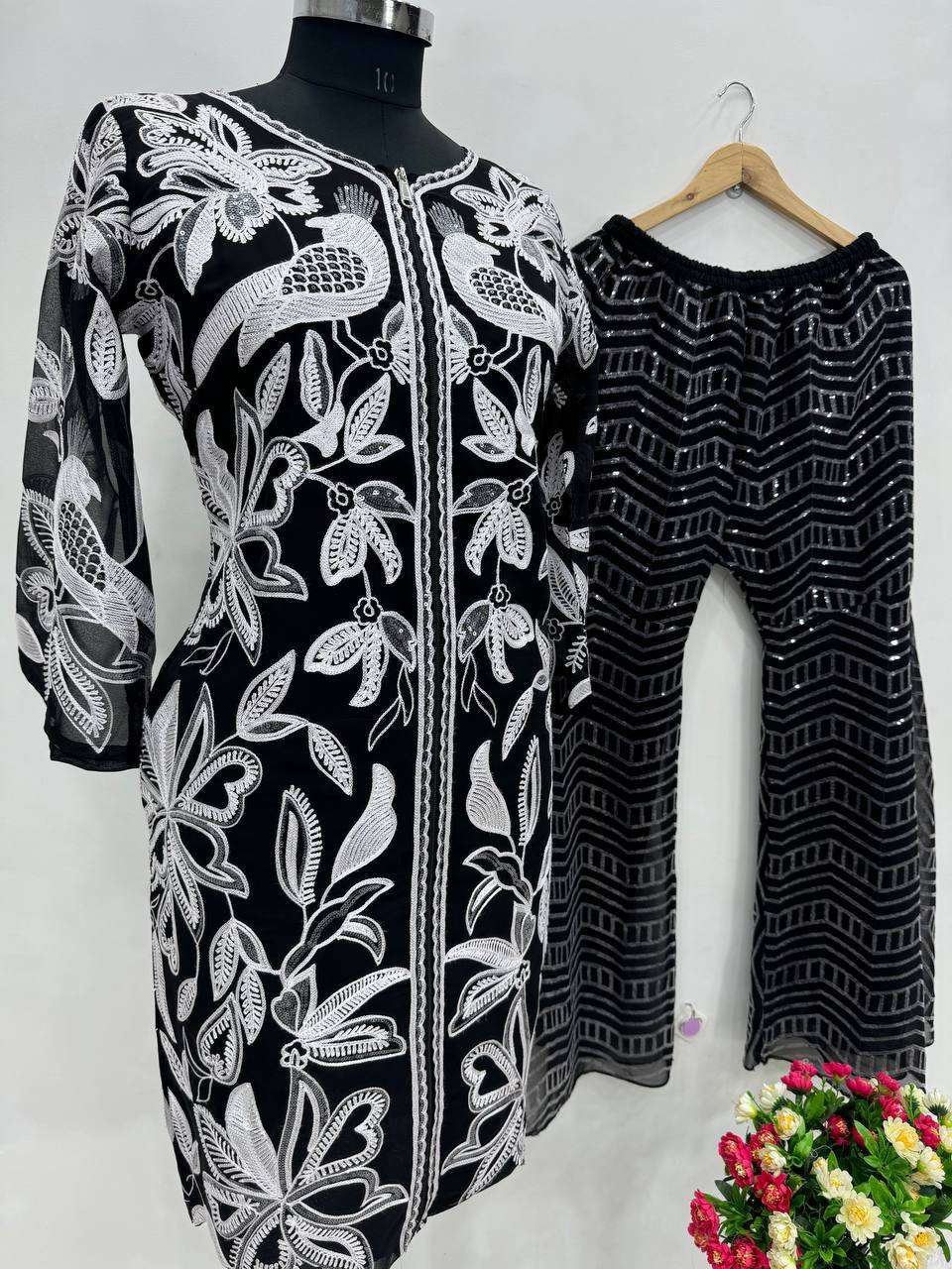 ST 183 HEAVY DESIGNER TOP WITH SHARARA PLAZZO SET 