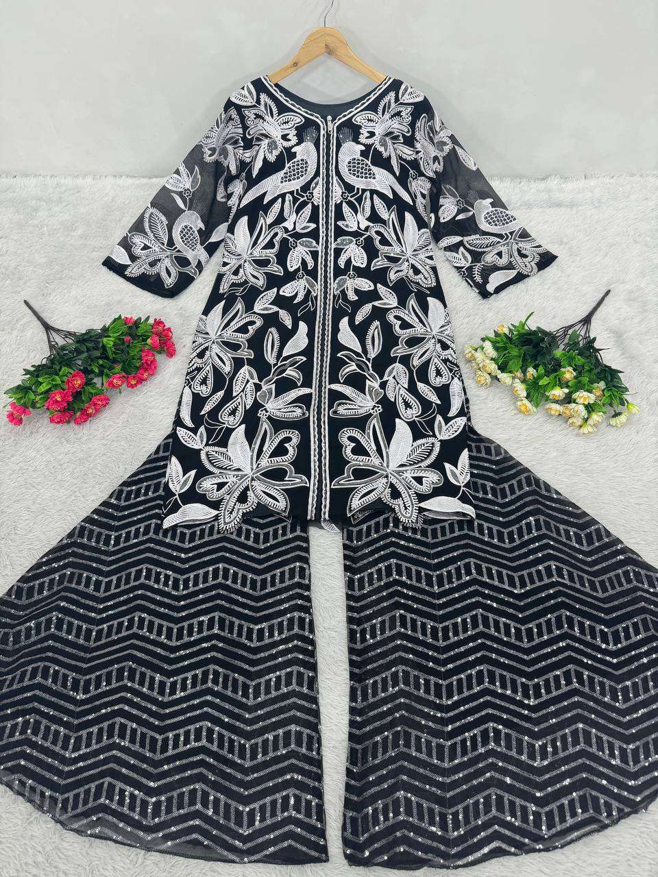 ST 183 HEAVY DESIGNER TOP WITH SHARARA PLAZZO SET 