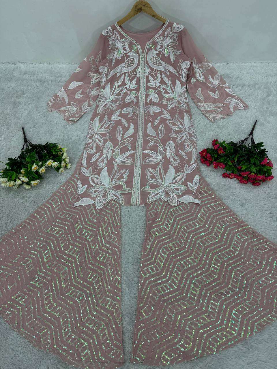 ST 183 HEAVY DESIGNER TOP WITH SHARARA PLAZZO SET 