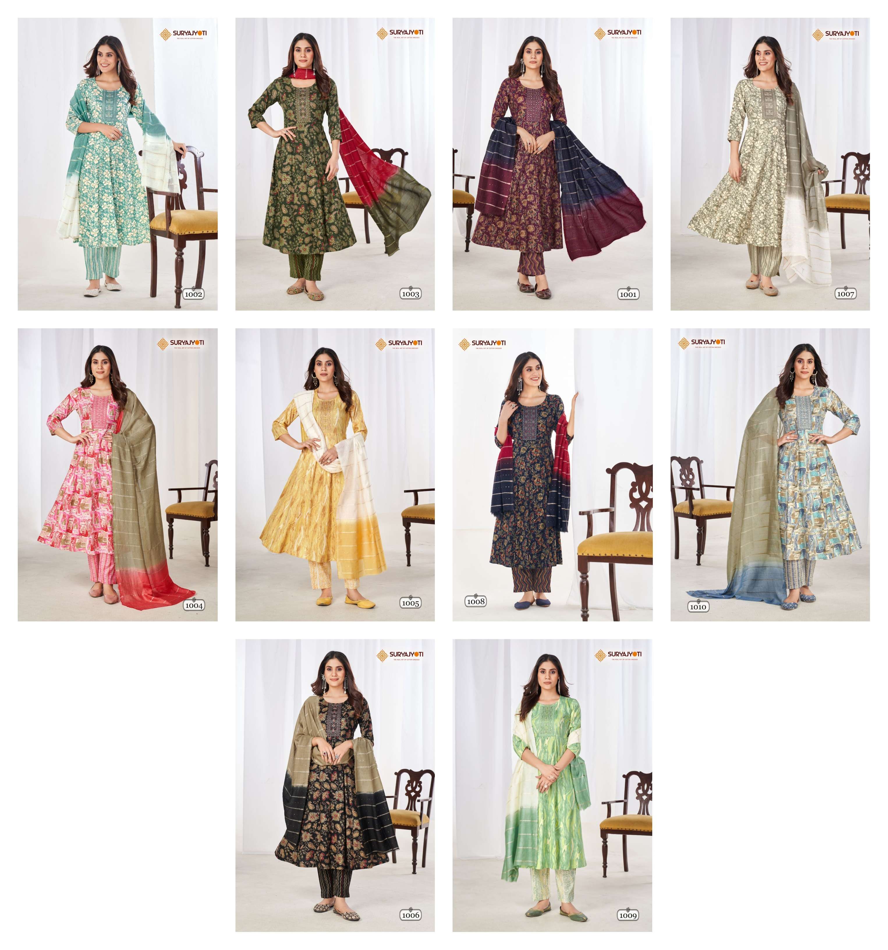 SURYAJYOTI ANARKALI SPECIAL VOL 1 RAYON FOIL PRINTED KURTI COMBO SET 