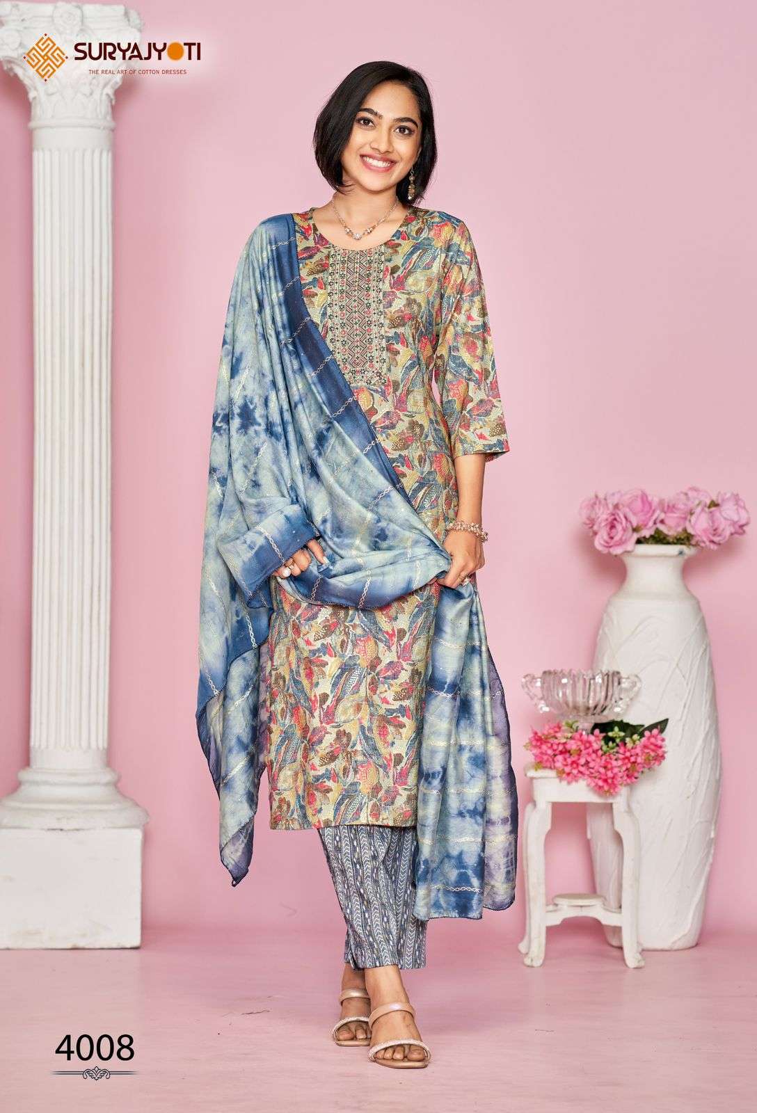 SURYAJYOTI KRITIKA VOL 4 RAYON PRINTS KURTI COMBO SET 
