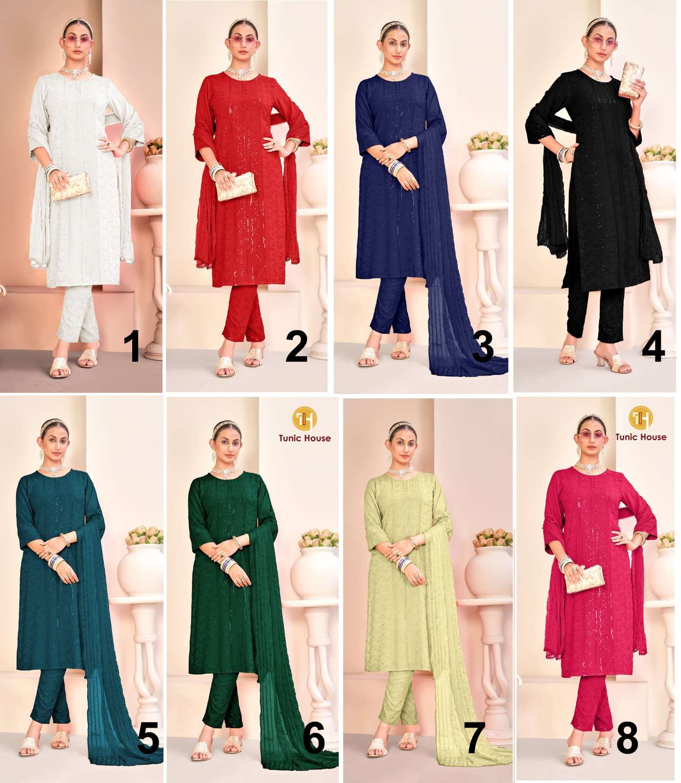 TUNIC HOUSE STAR LADY CHIKANKARI RAYON KURTI COMBO SET 