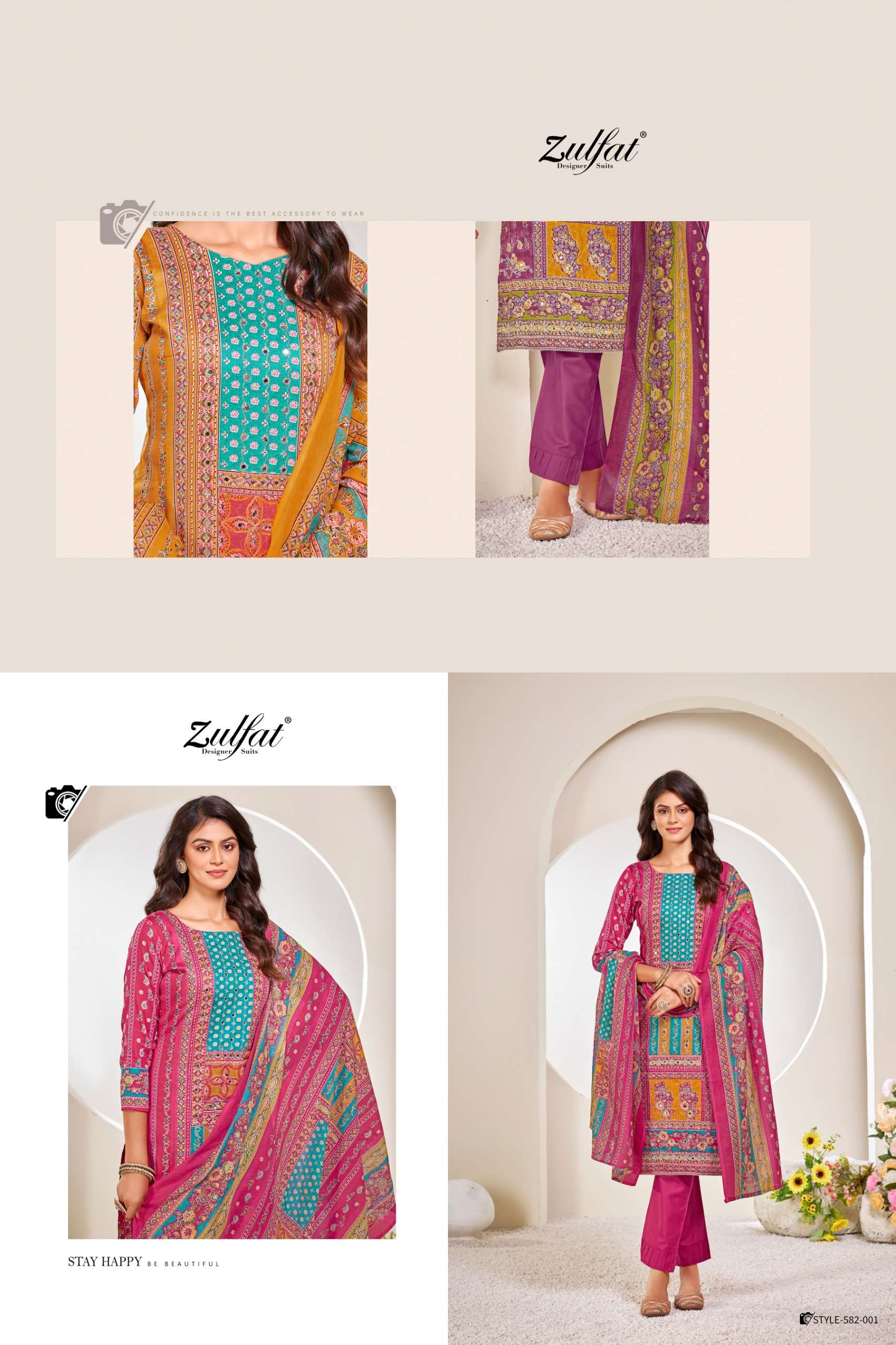 ZULFAT DESIGNER SUITS RAABTA JAM COTTON PRINT WITH FANCY WORK SUIT