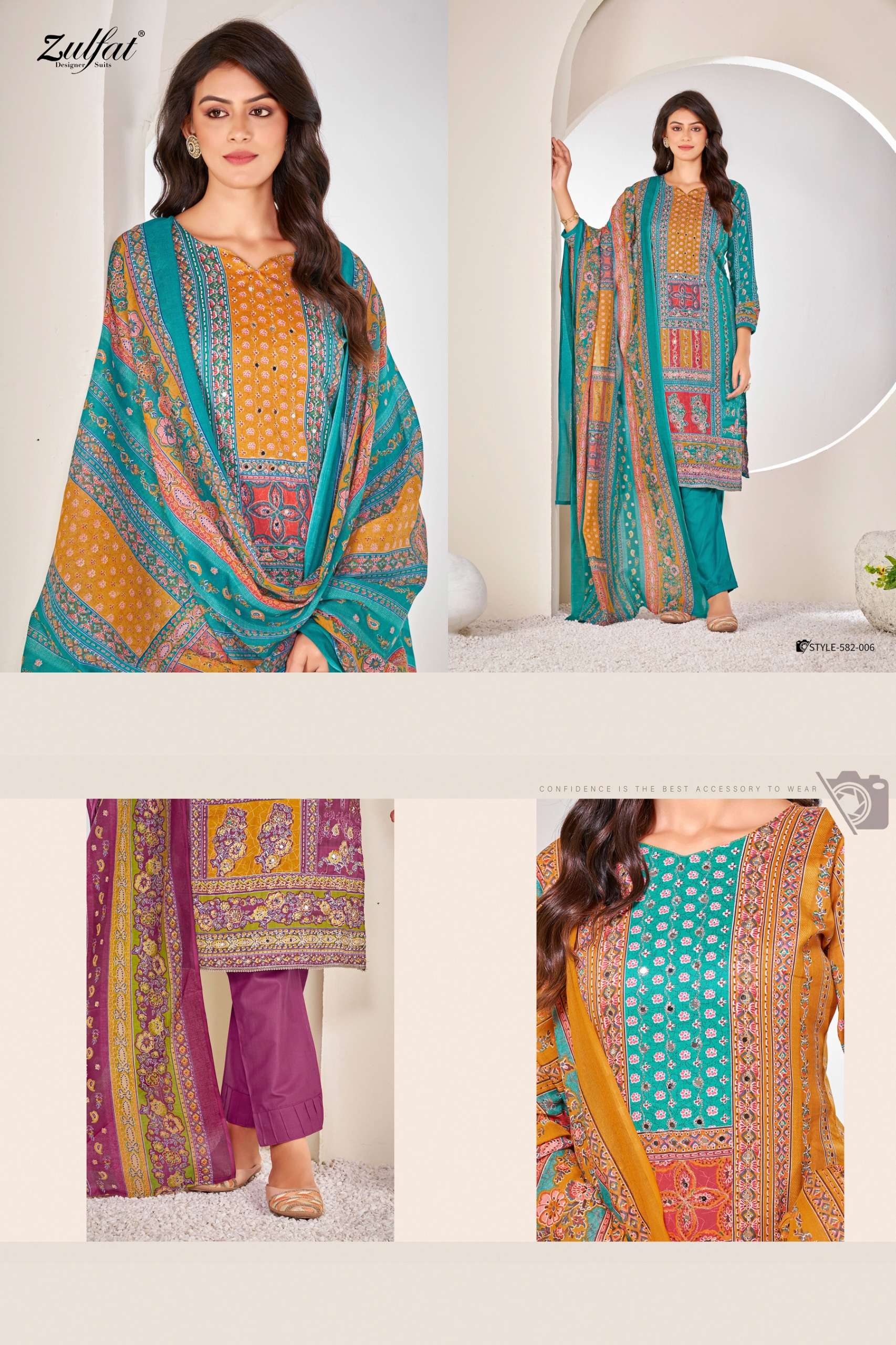 ZULFAT DESIGNER SUITS RAABTA JAM COTTON PRINT WITH FANCY WORK SUIT