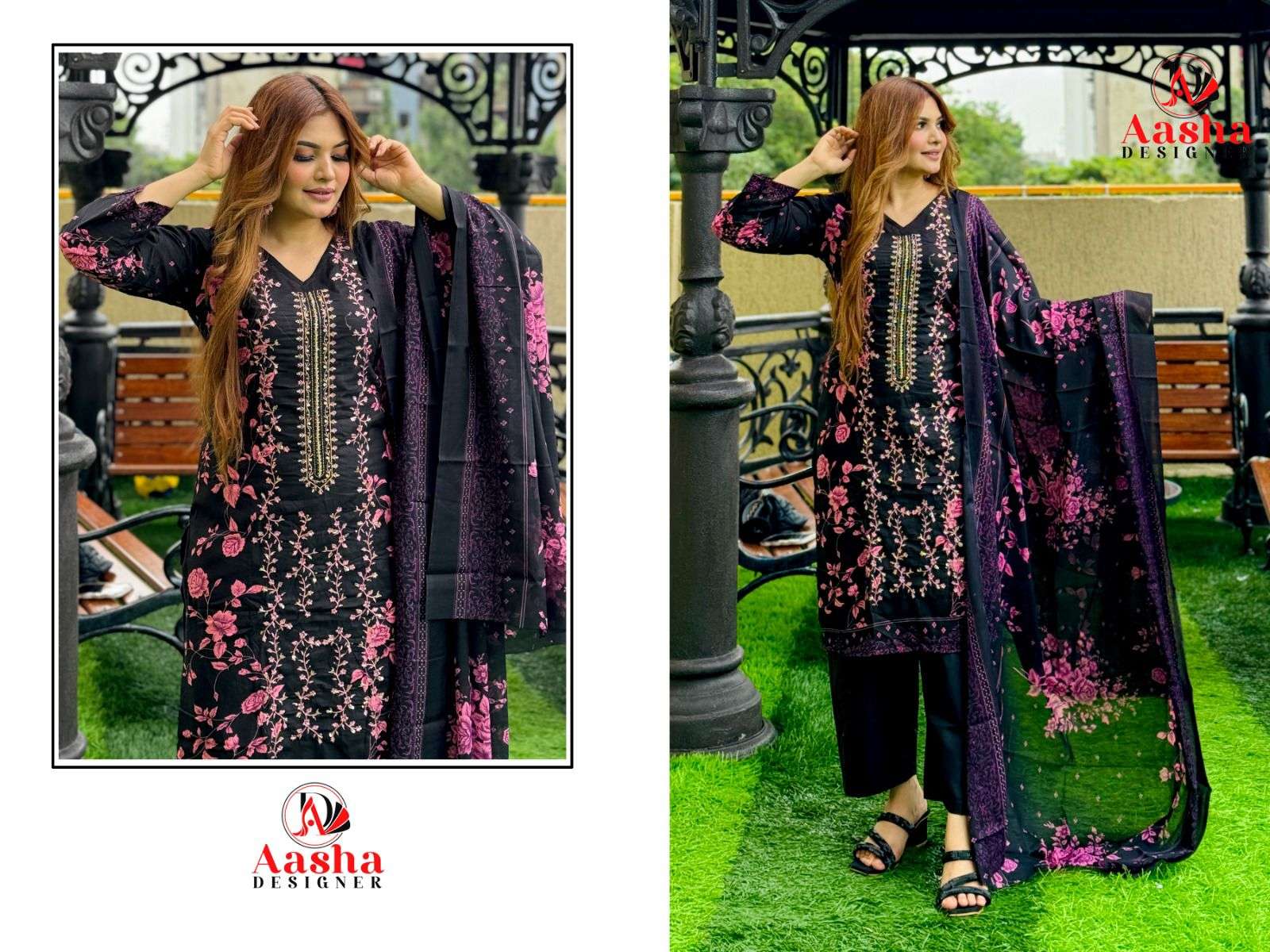 AASHA DESIGNER  DESIGN NO -1101-1102-1103 RIWAYAT PREMIUM EMBROIDERD LAWN COLLECTION 