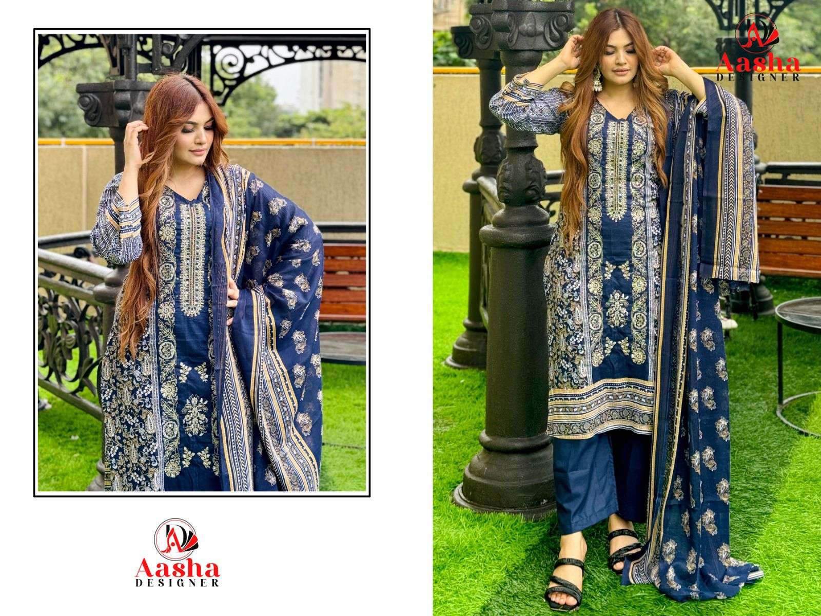 AASHA DESIGNER  DESIGN NO -1101-1102-1103 RIWAYAT PREMIUM EMBROIDERD LAWN COLLECTION 