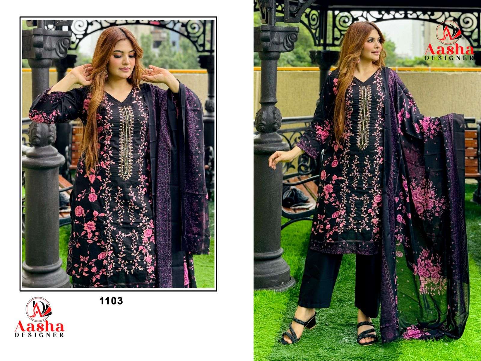 AASHA DESIGNER  DESIGN NO -1101-1102-1103 RIWAYAT PREMIUM EMBROIDERD LAWN COLLECTION 