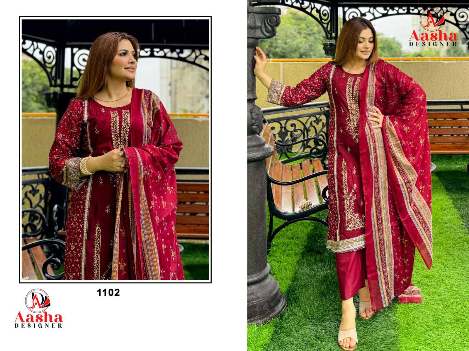 AASHA DESIGNER  DESIGN NO -1101-1102-1103 RIWAYAT PREMIUM EMBROIDERD LAWN COLLECTION 