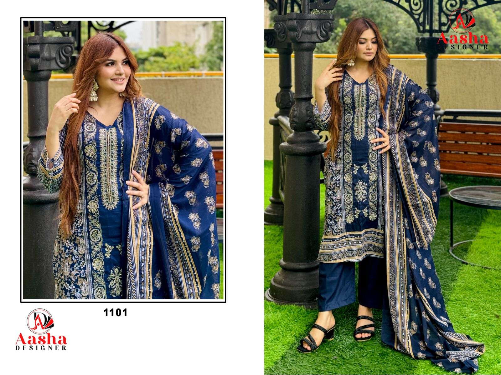 AASHA DESIGNER  DESIGN NO -1101-1102-1103 RIWAYAT PREMIUM EMBROIDERD LAWN COLLECTION 