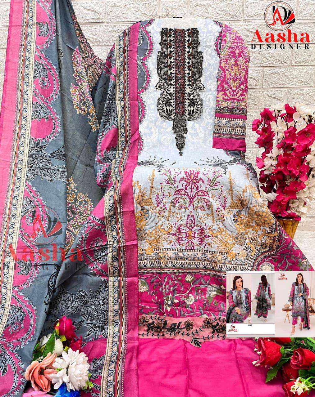 AASHA DESIGNER DESIGN NO - 1113 EXCLUSIVE PATCH EMBROIDERY PARTY WEAR SUIT