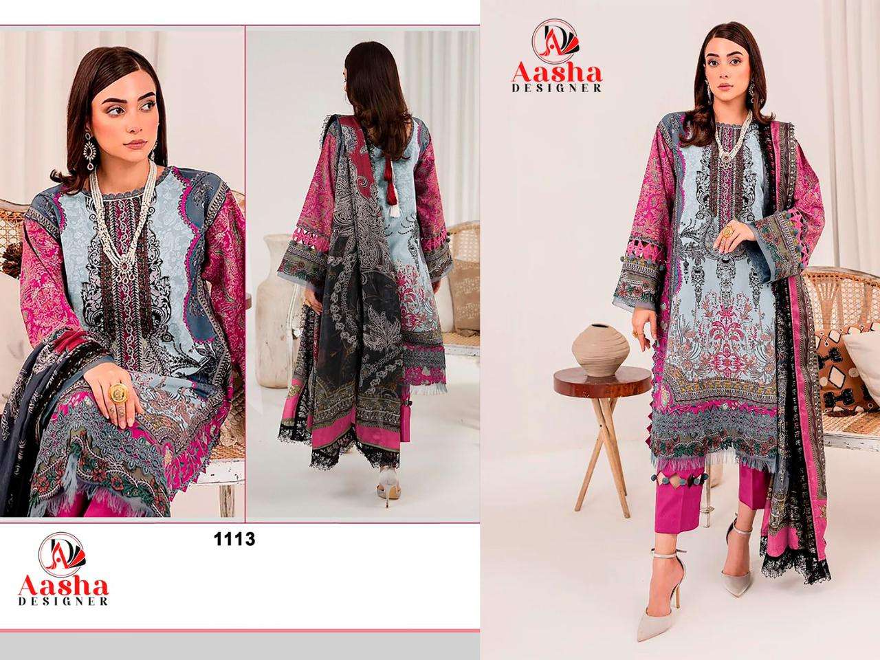 AASHA DESIGNER DESIGN NO - 1113 EXCLUSIVE PATCH EMBROIDERY PARTY WEAR SUIT