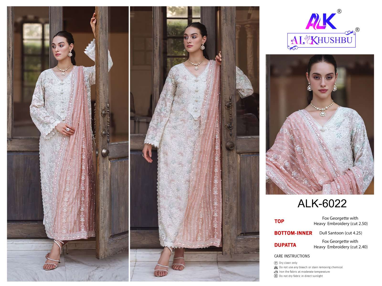AL KHUSHBU DESIGN NO - 6021-22-23 GEORGETTE HEAVY EMBROIDERED PAKISTANI SUIT