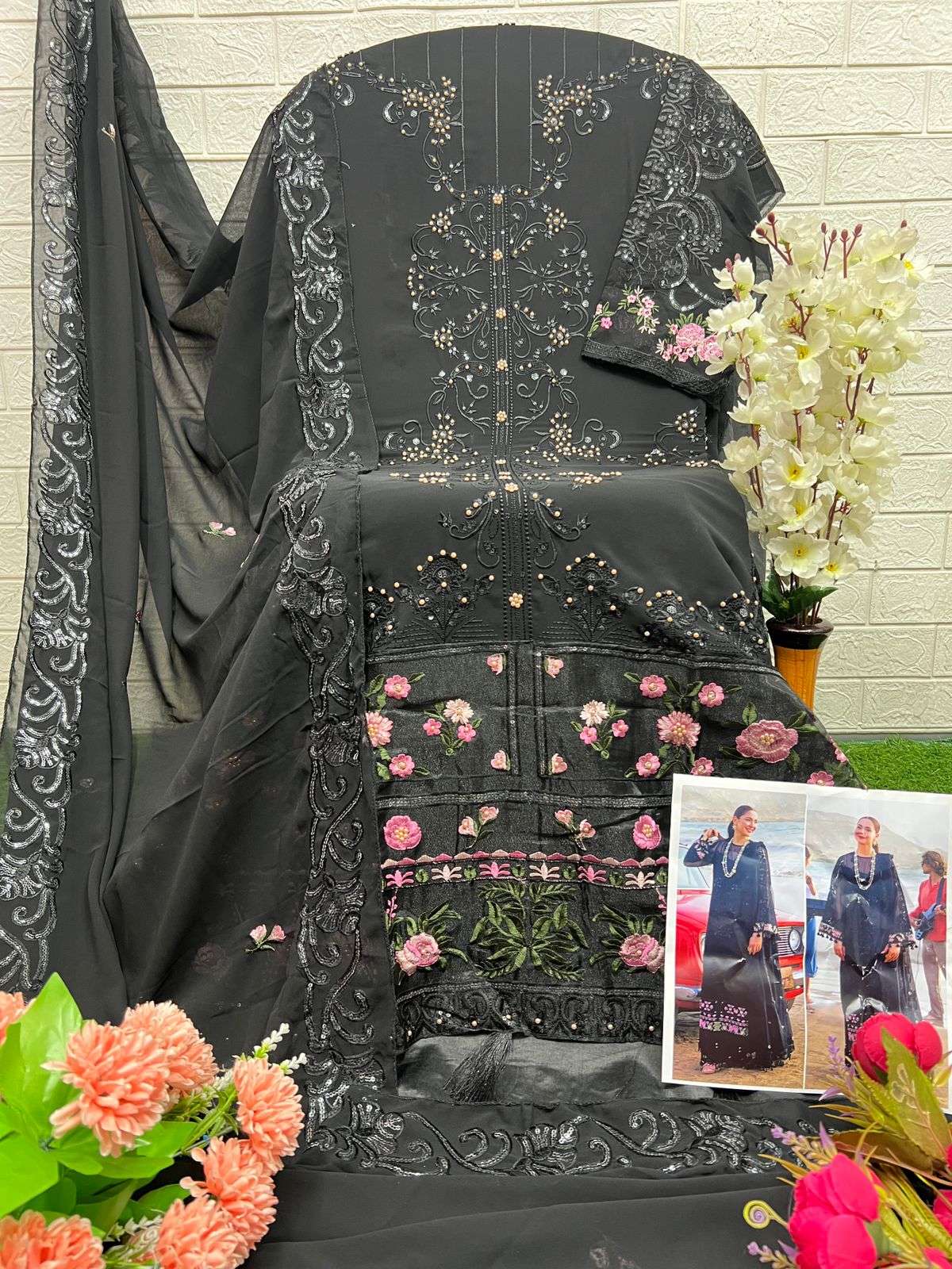 AL KHUSHBU DESIGN NO - 6021-22-23 GEORGETTE HEAVY EMBROIDERED PAKISTANI SUIT