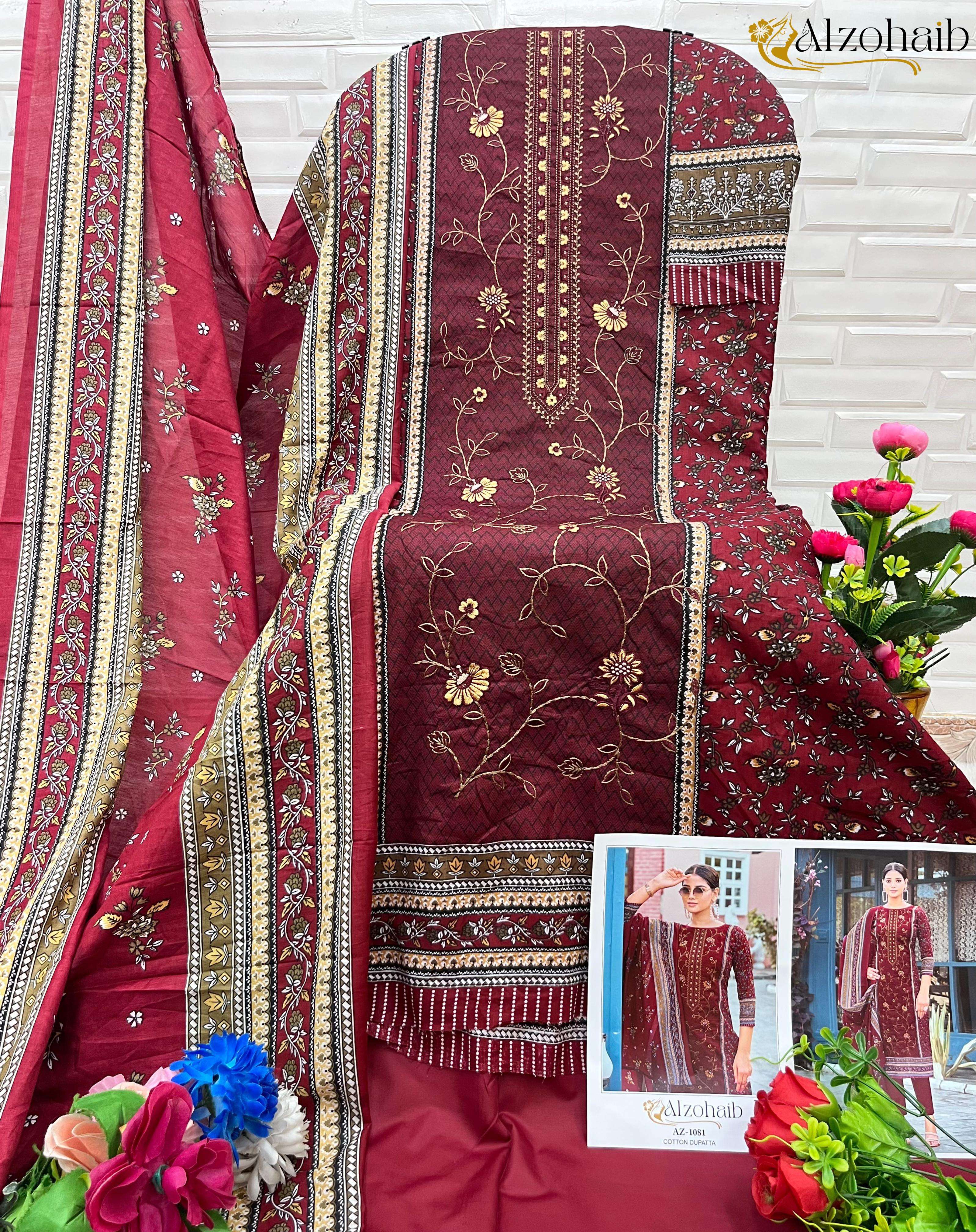 AL ZOHAIB D NO 1080 TO 1083 COTTON EMBROIDERY WORK SUIT