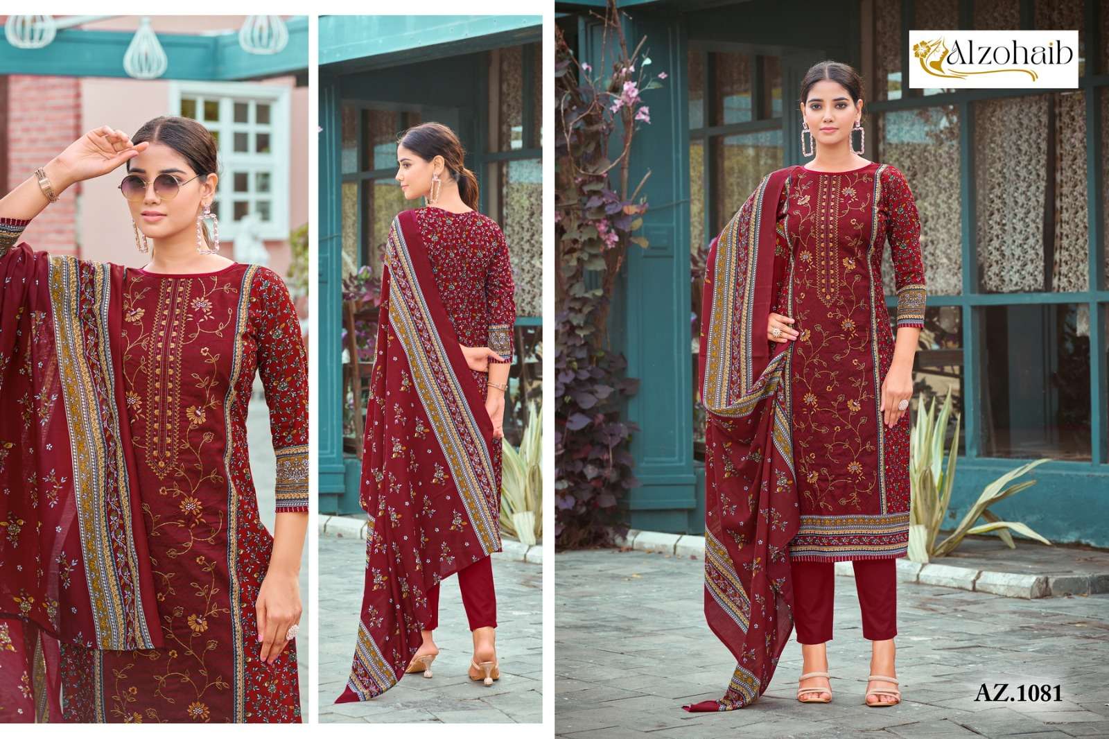 AL ZOHAIB D NO 1080 TO 1083 COTTON EMBROIDERY WORK SUIT
