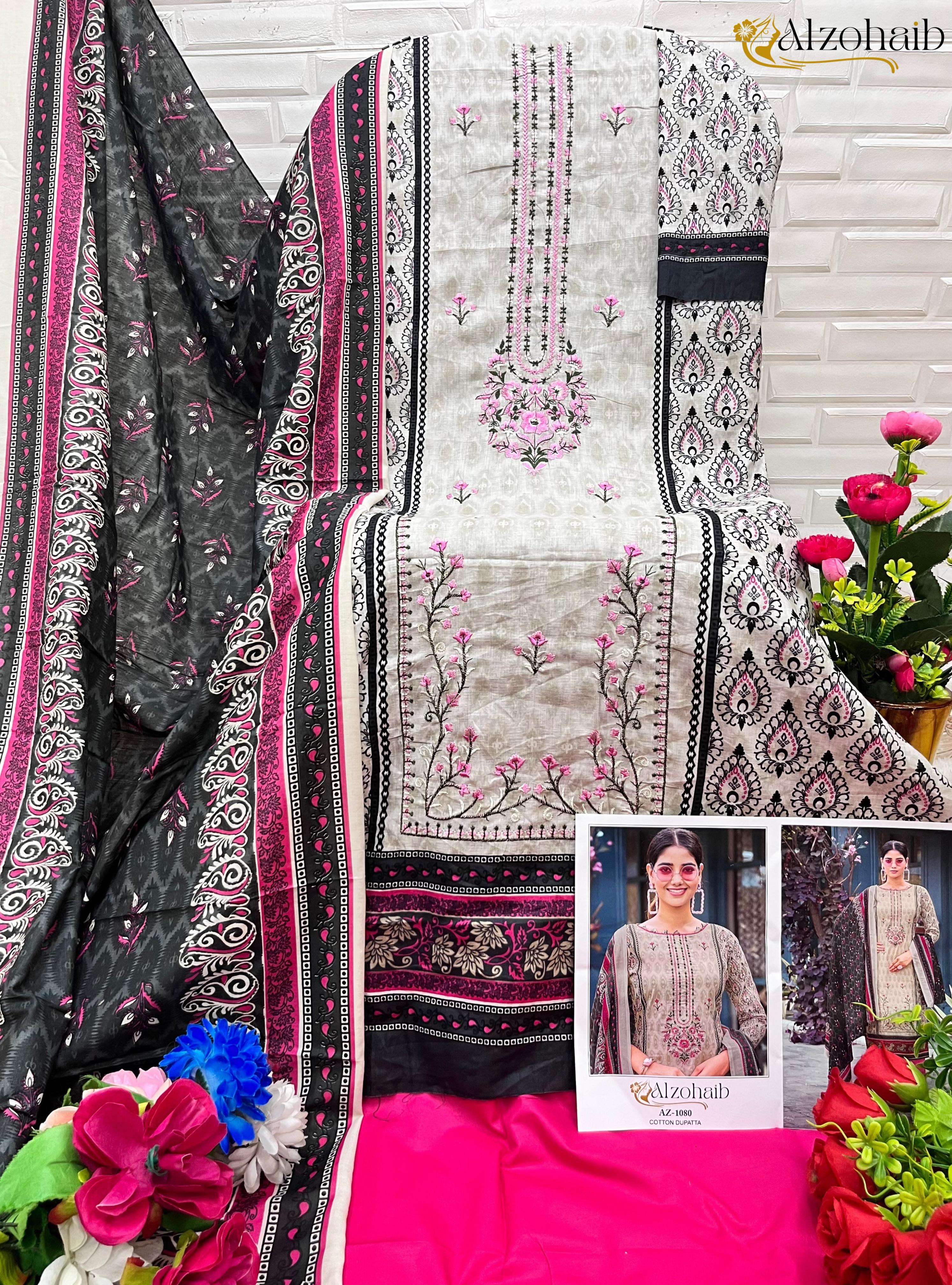 AL ZOHAIB D NO 1080 TO 1083 COTTON EMBROIDERY WORK SUIT