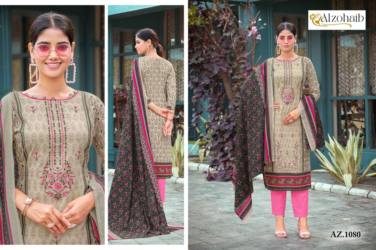 AL ZOHAIB D NO 1080 TO 1083 COTTON EMBROIDERY WORK SUIT