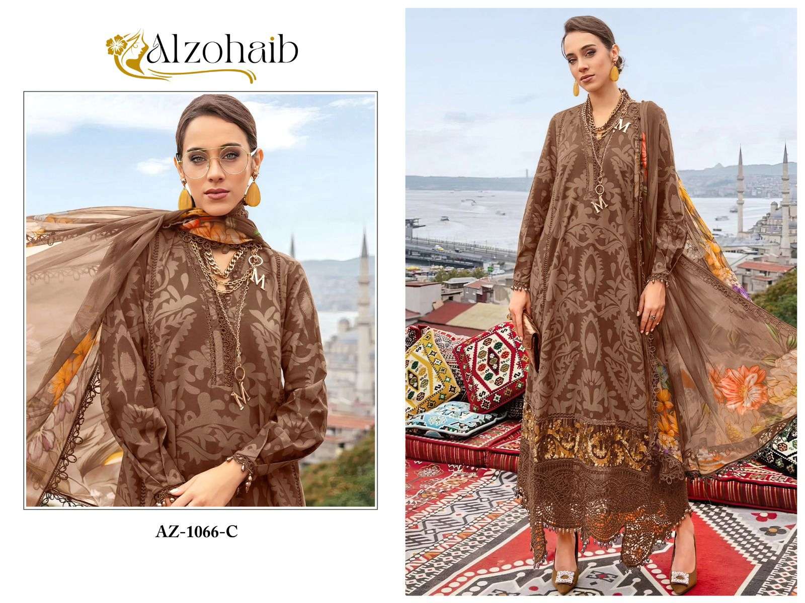 AL ZOHAIB DESIGN NO - 1066 CDEF PURE COTTON PRINT EMBROIDERED PAKISTANI SUIT