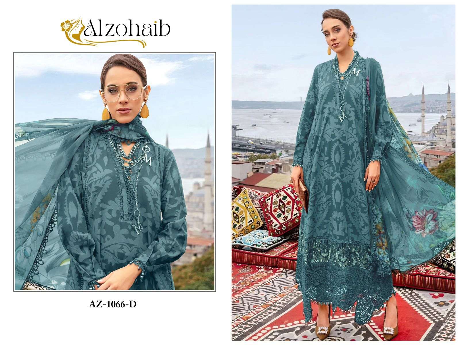 AL ZOHAIB DESIGN NO - 1066 CDEF PURE COTTON PRINT EMBROIDERED PAKISTANI SUIT
